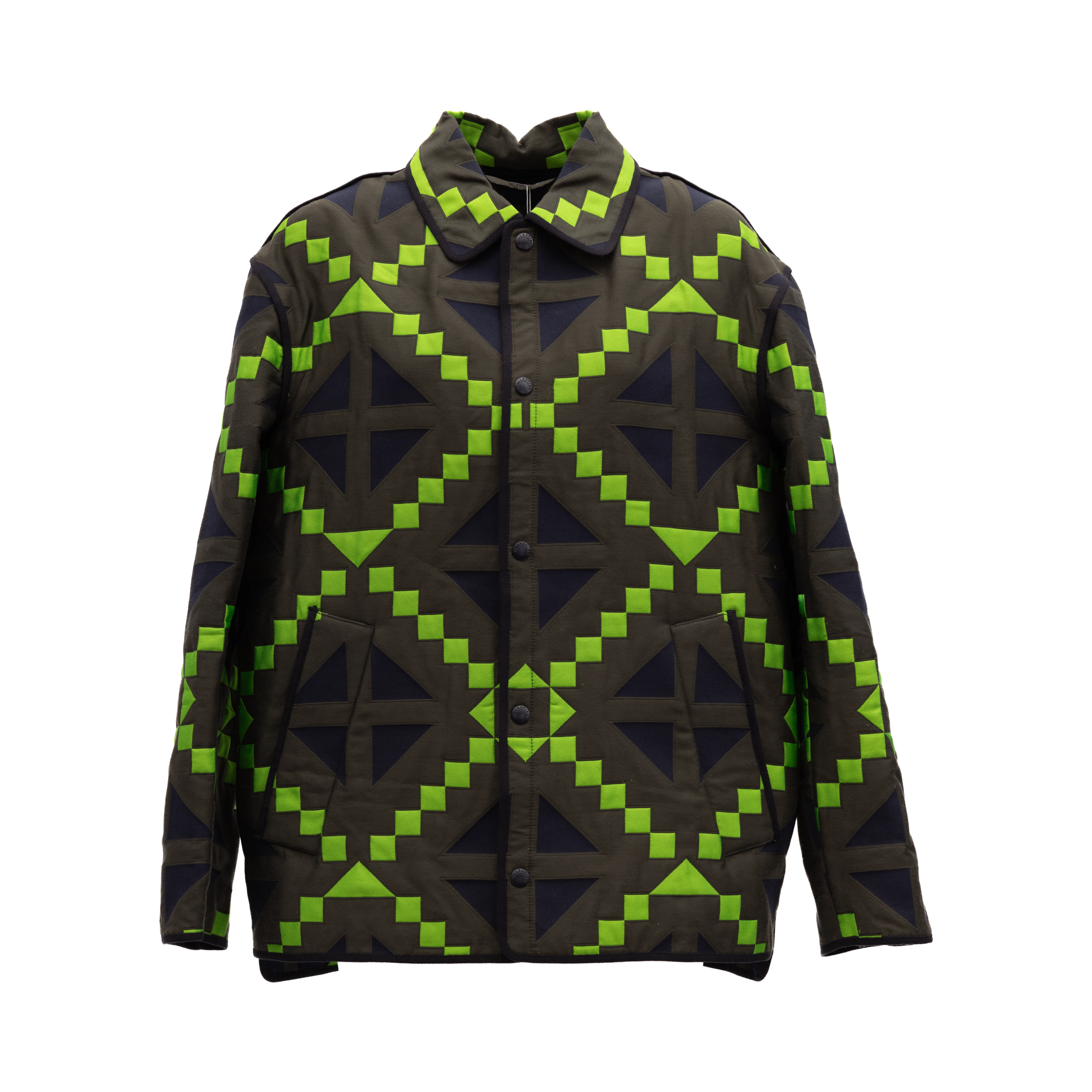 Green Geometric Button-Up Jacket