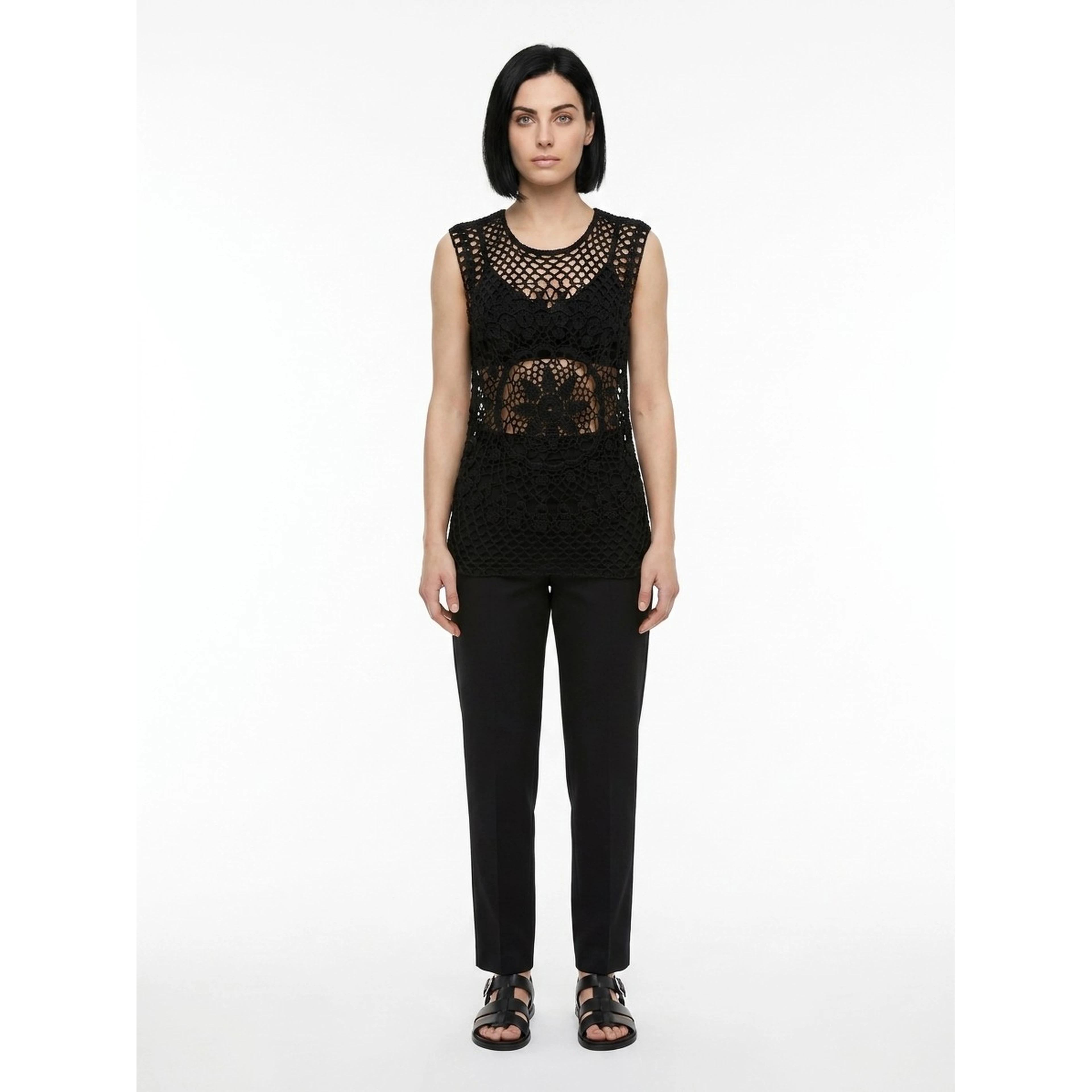 Black Cotton Sleeveles T-Shirt