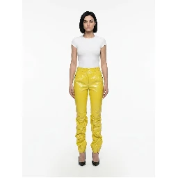 Yellow Polyester Casual Pants