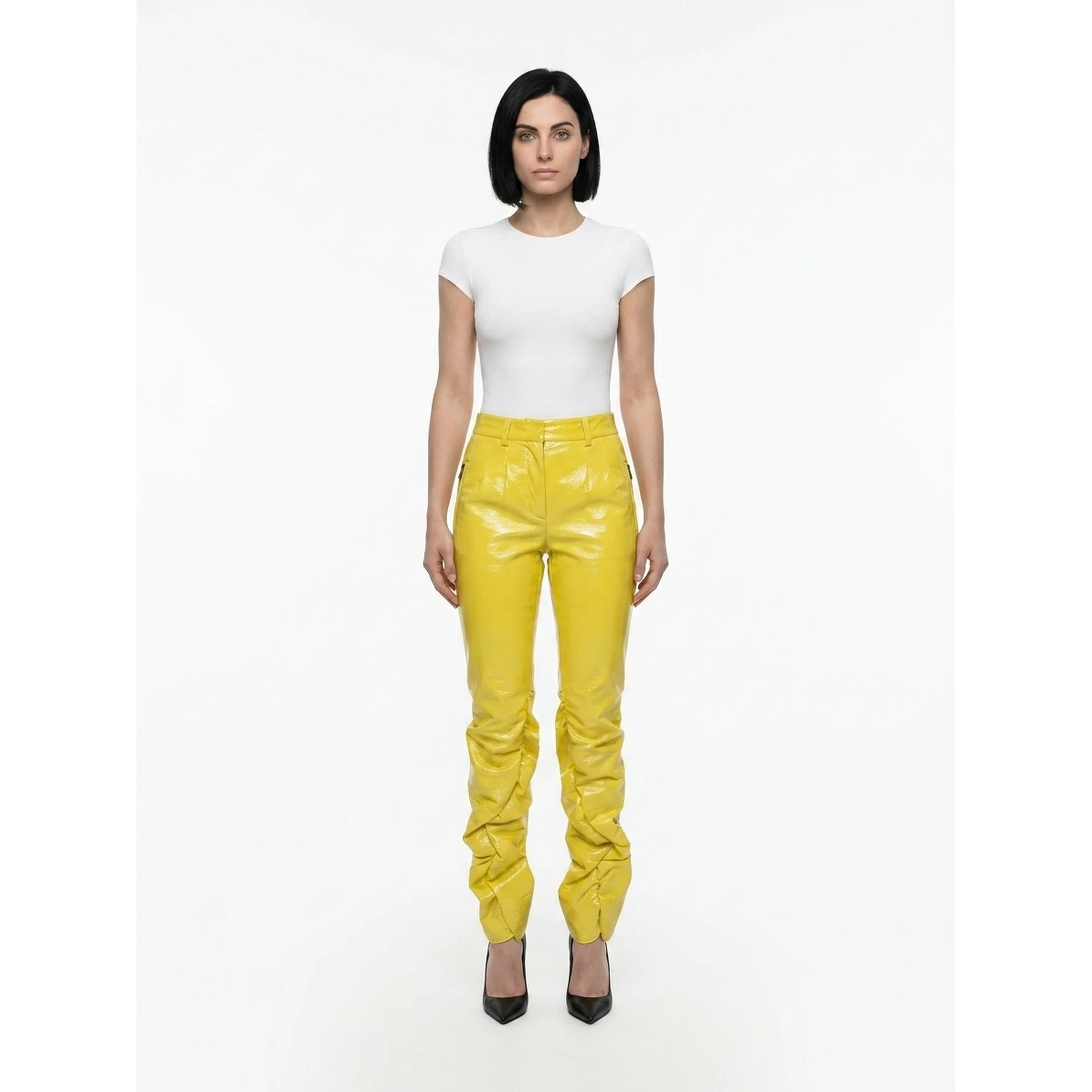 Yellow Polyester Casual Pants