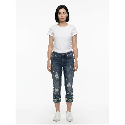 Blue Cotton Cropped Jeans