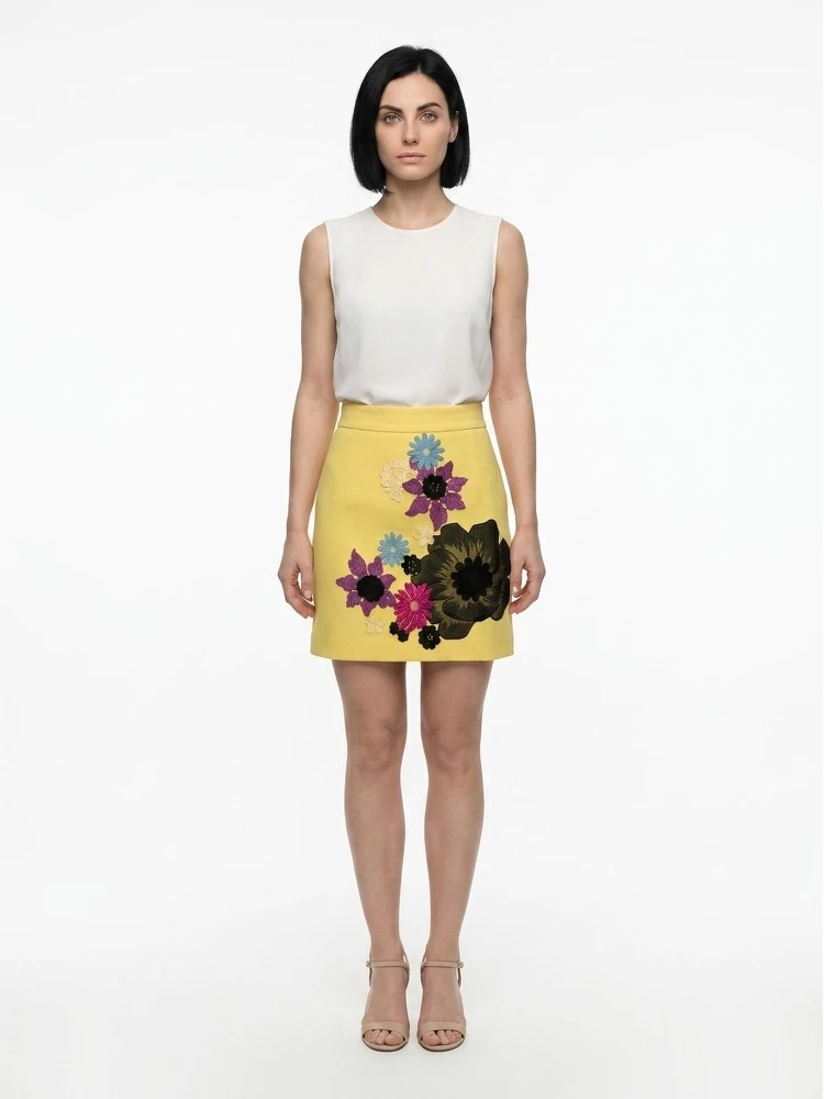 Yellow Wool Mini Skirt