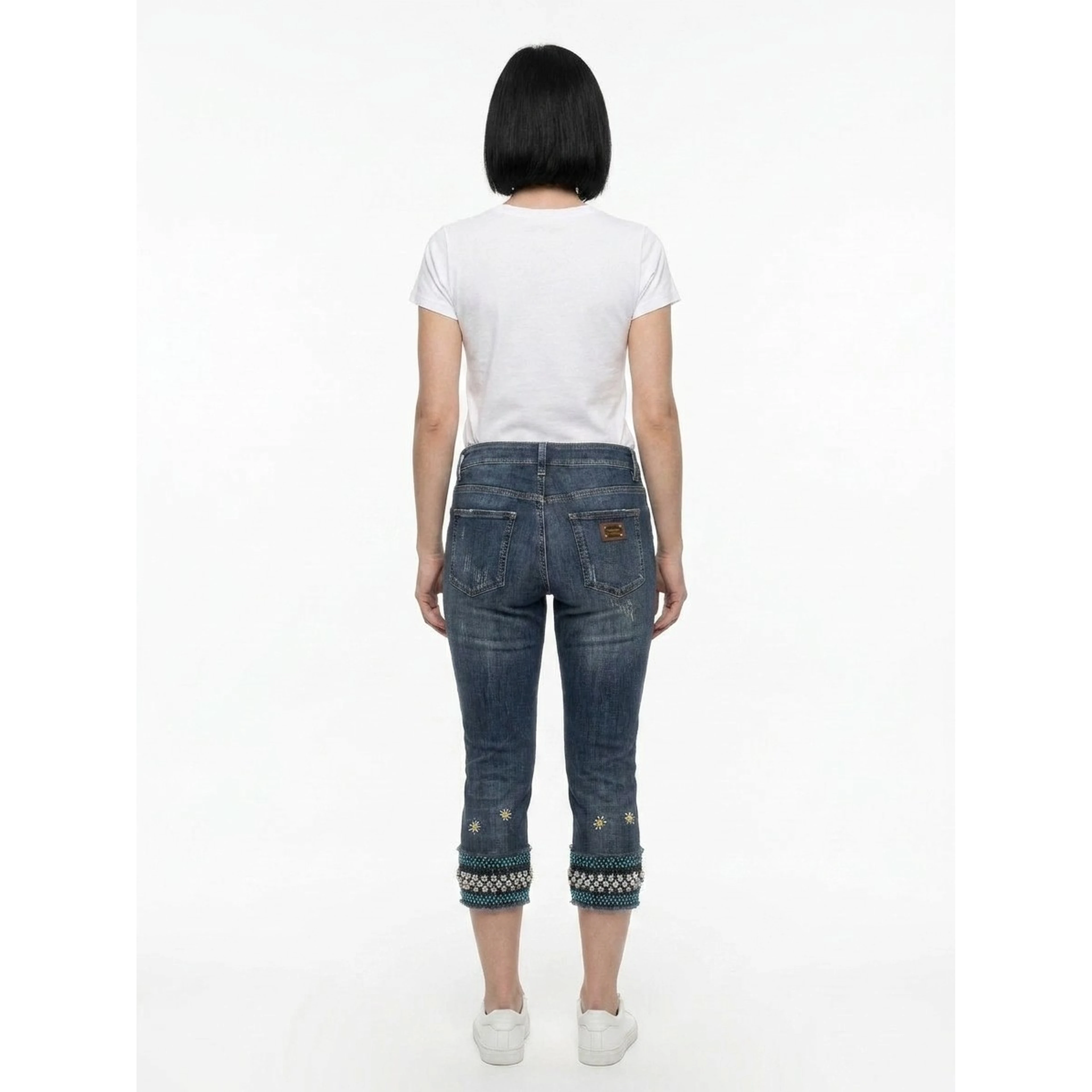 Blue Cotton Cropped Jeans