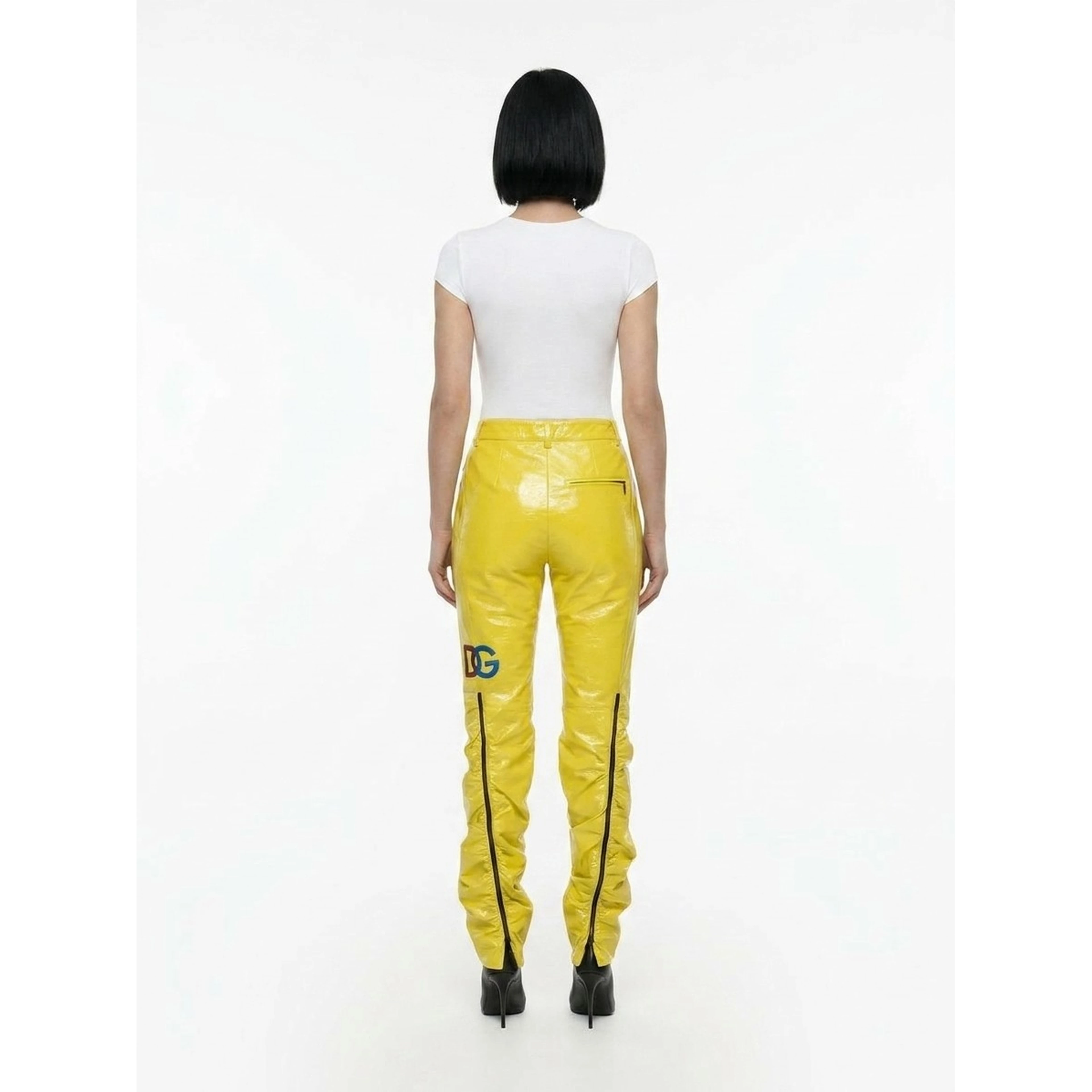 Yellow Polyester Casual Pants