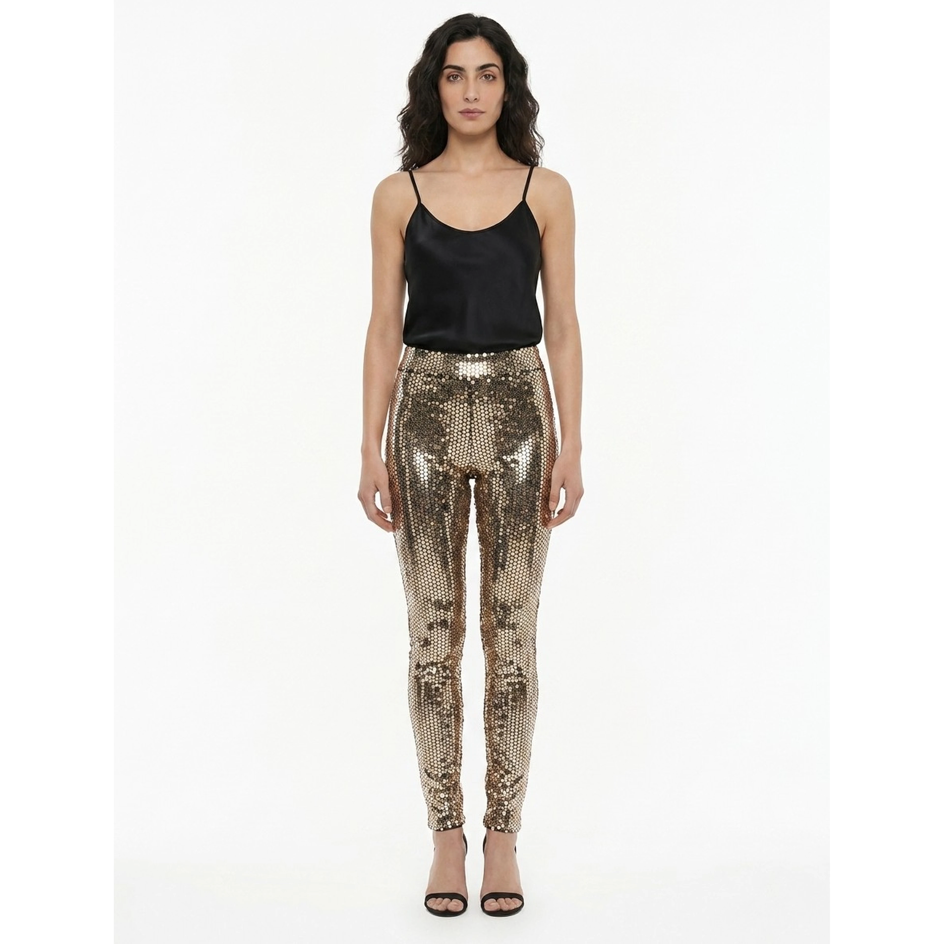 Gold Elastane Casual Pants