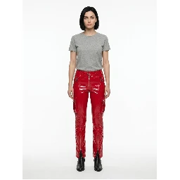 Red Elastane Casual Pants