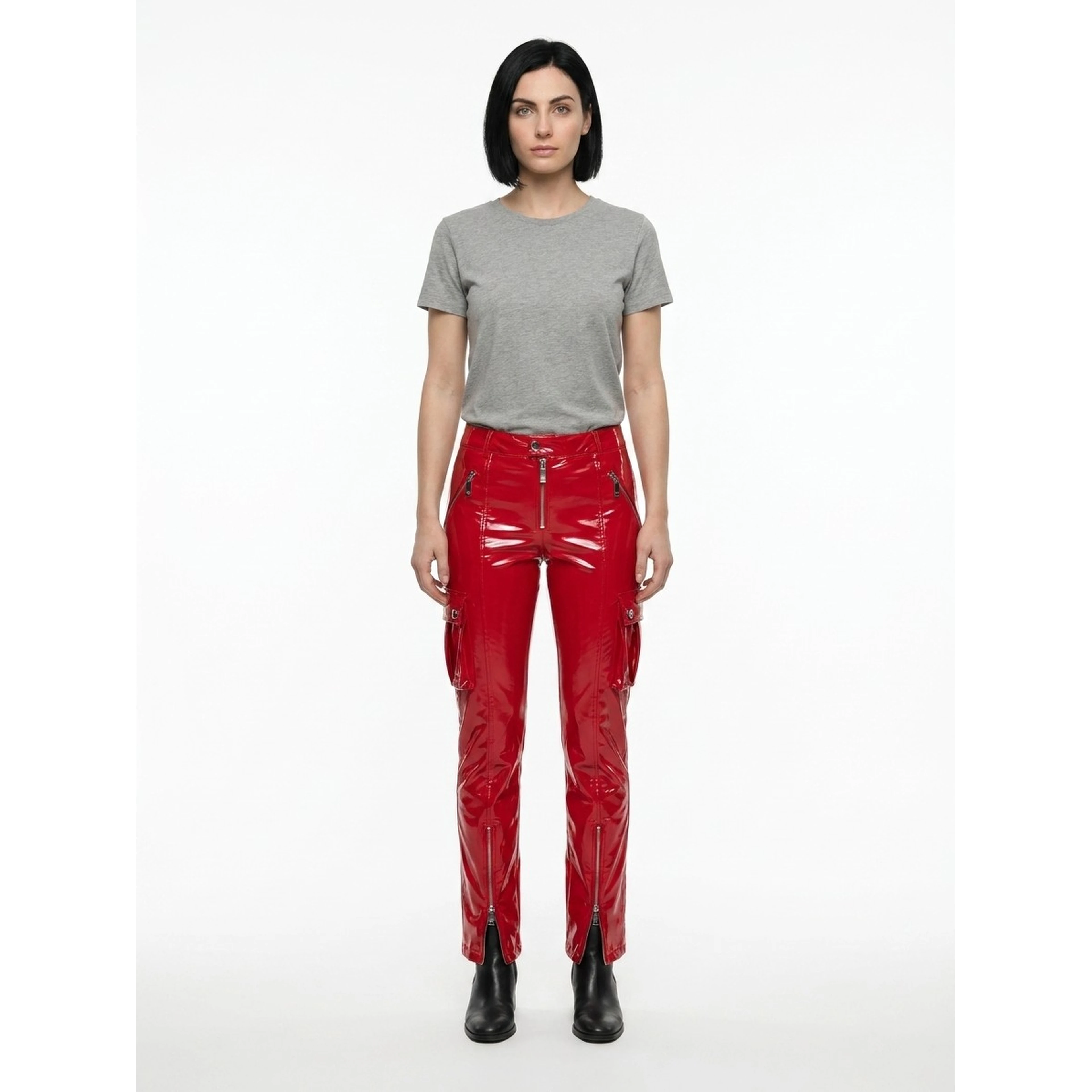 Red Elastane Casual Pants