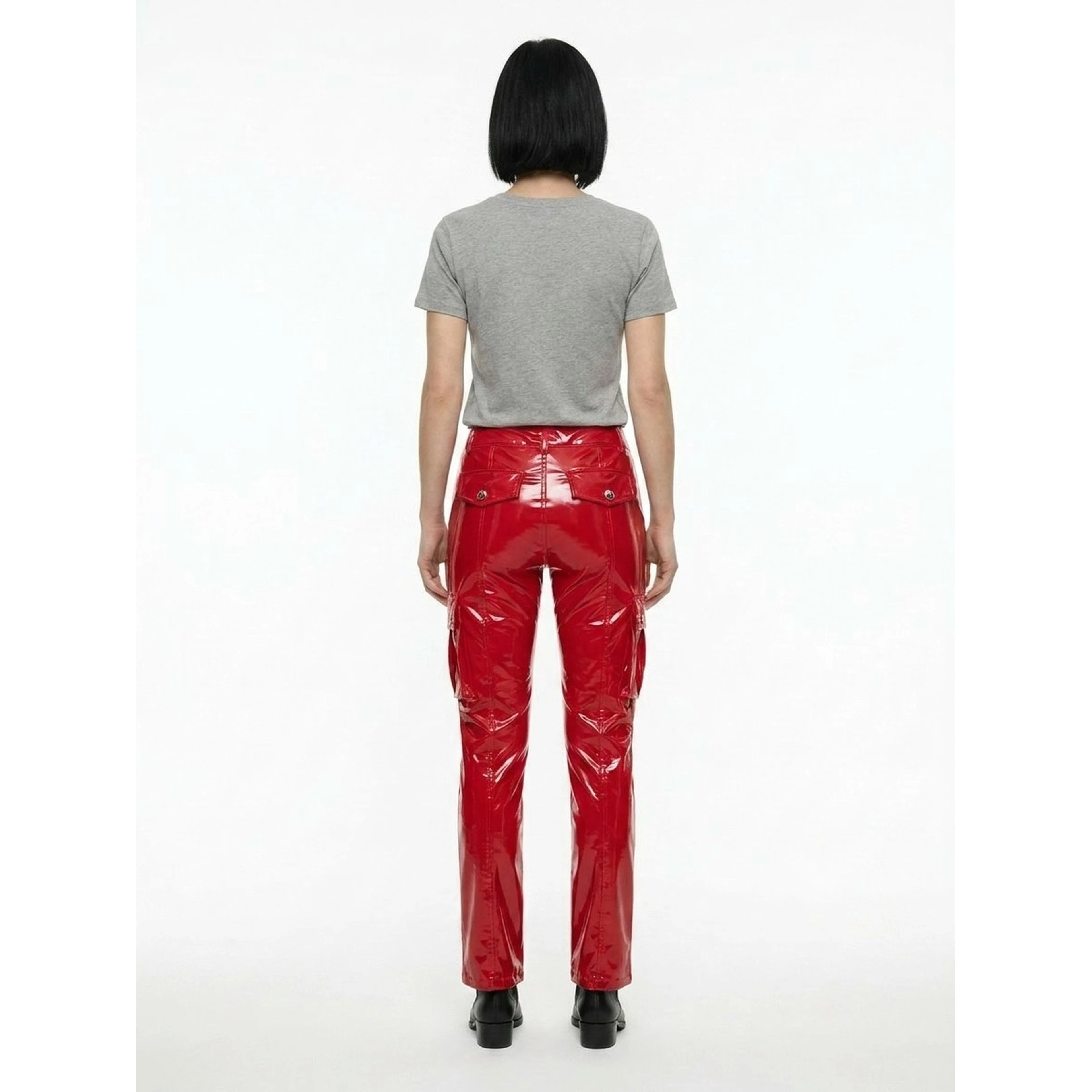 Red Elastane Casual Pants