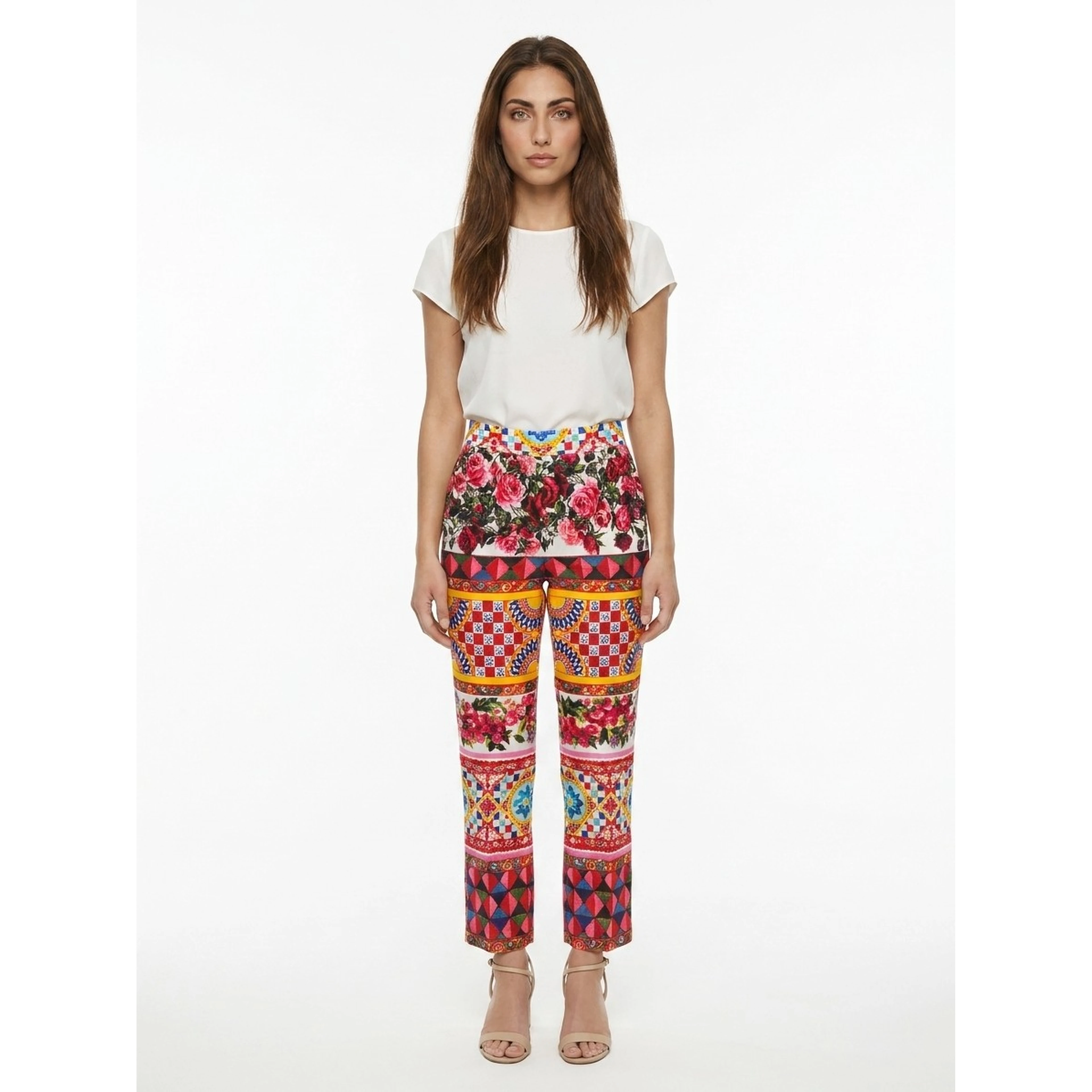 Multicolor Cotton Casual Pants