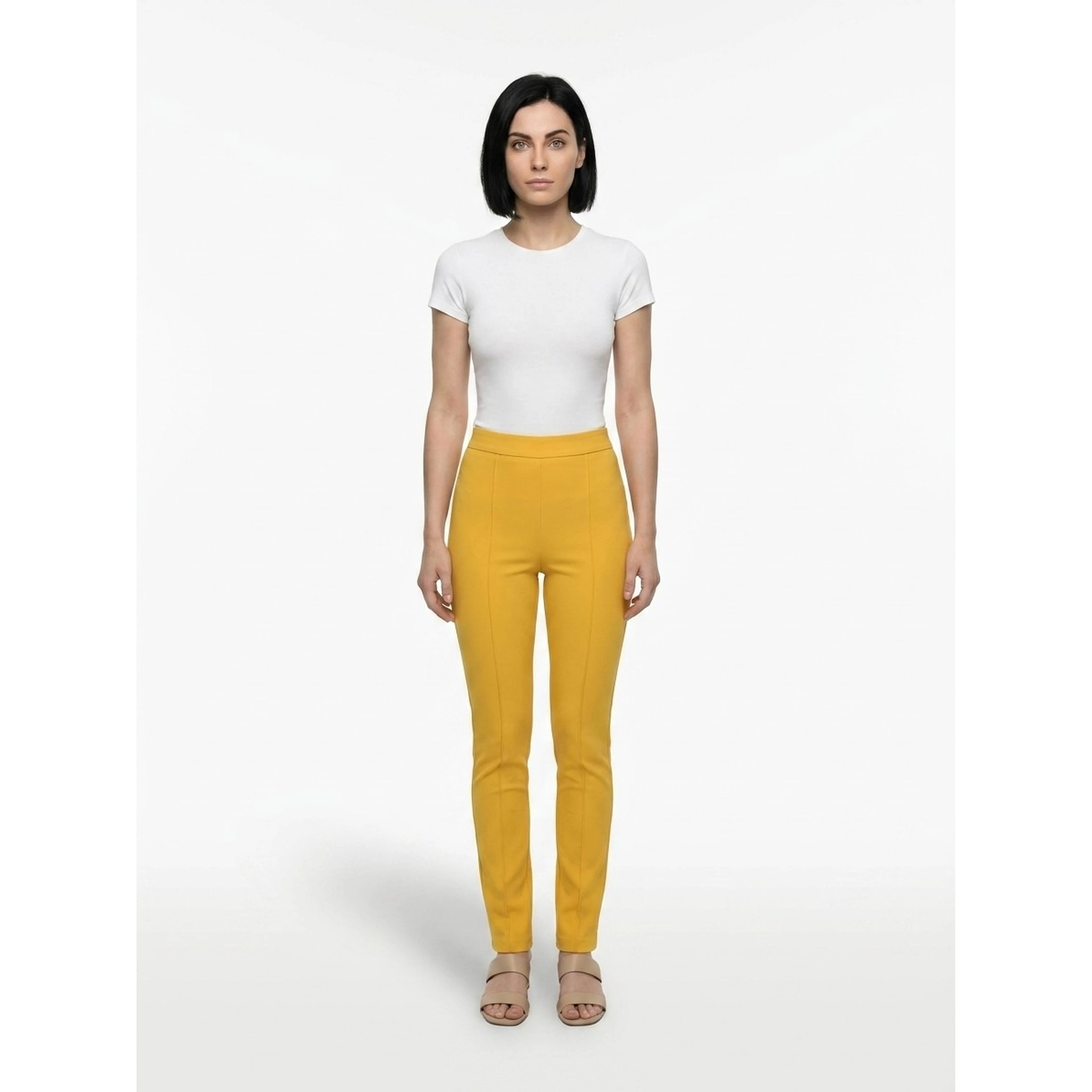 Yellow Polyester Skinny Pants