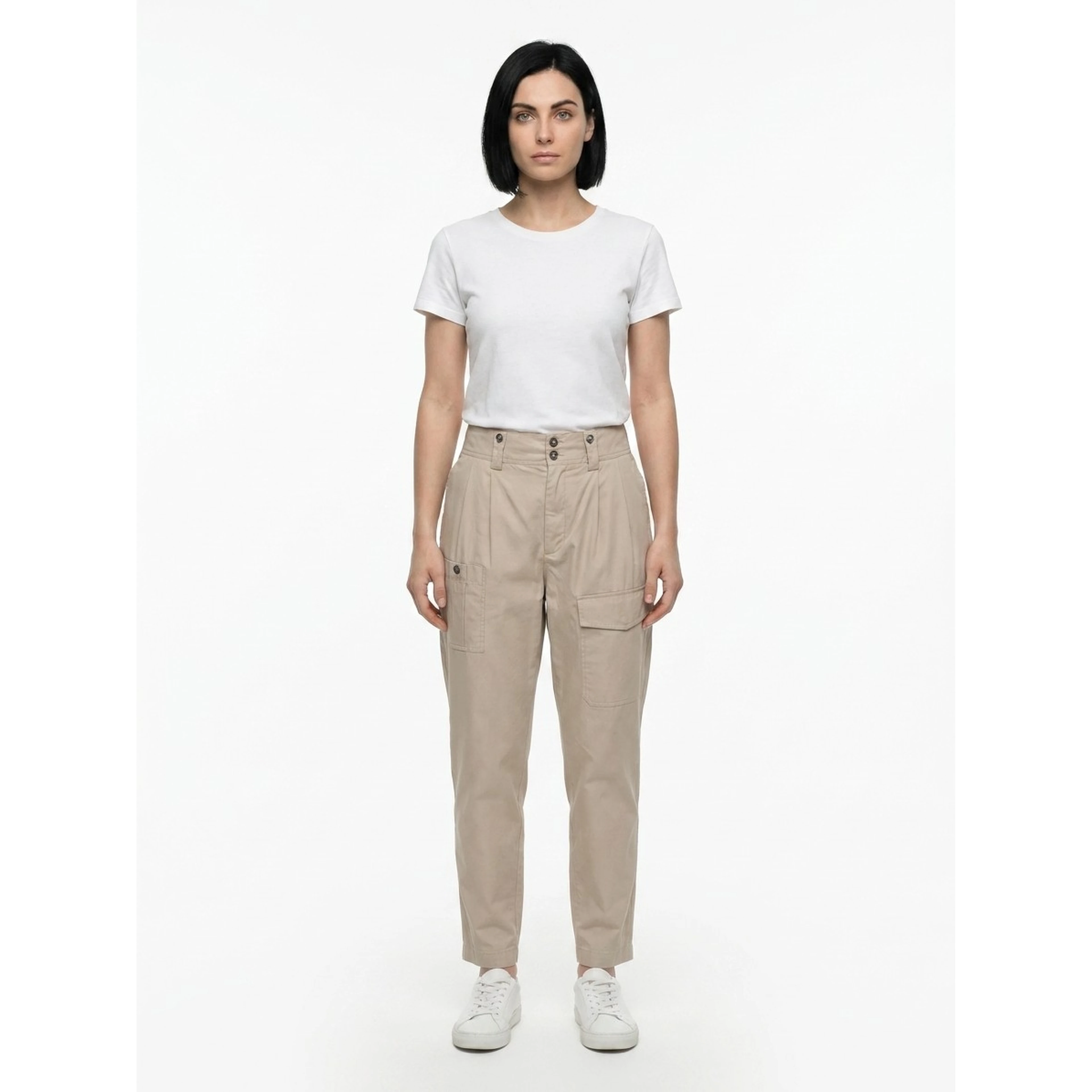 Beige Cotton Cargo Pants