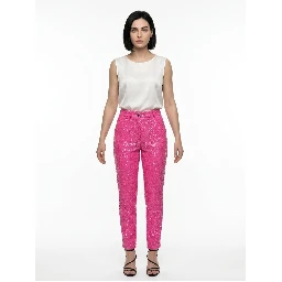 Pink Elastane Casual Pants