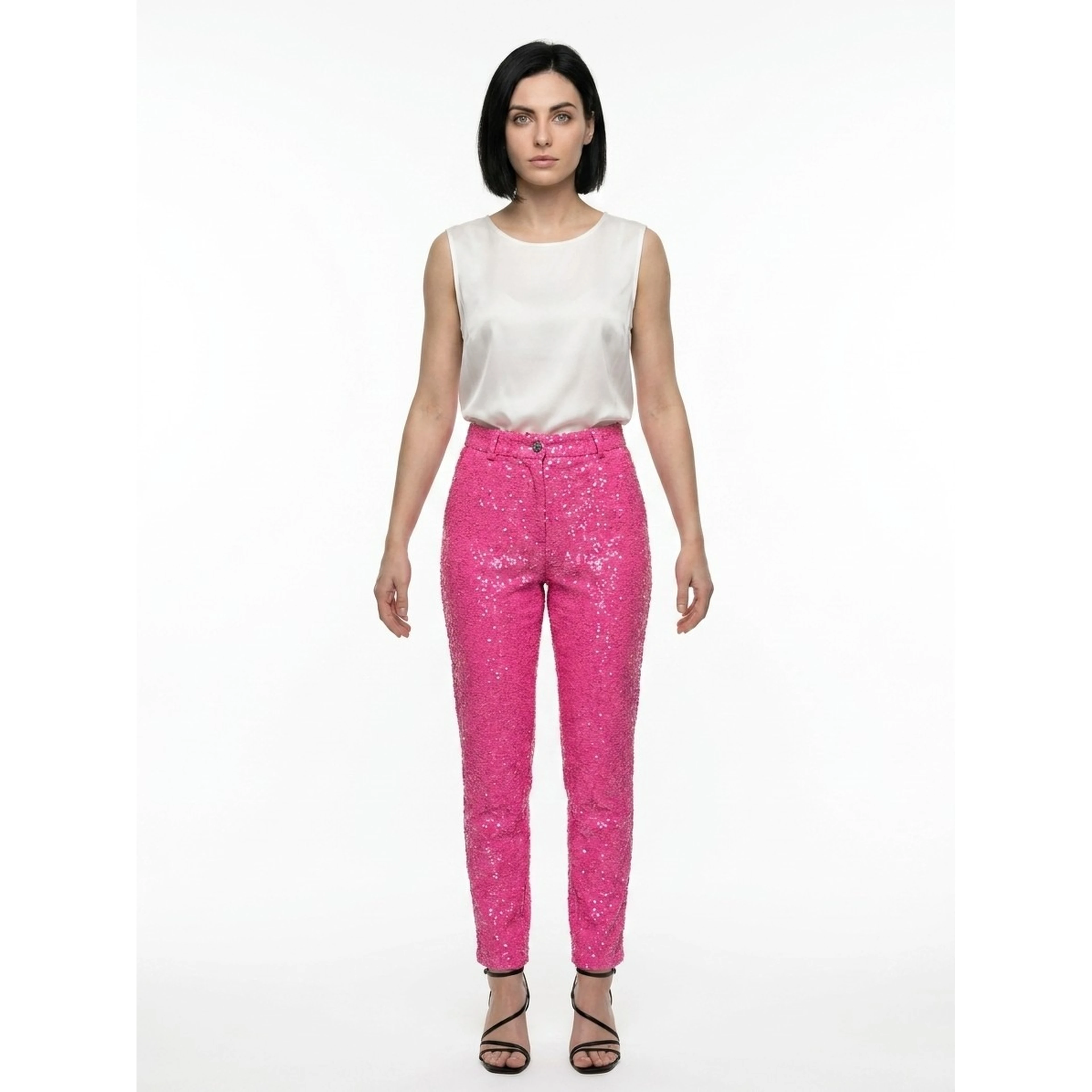 Pink Elastane Casual Pants
