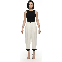 White Virgin Wool Casual Pants
