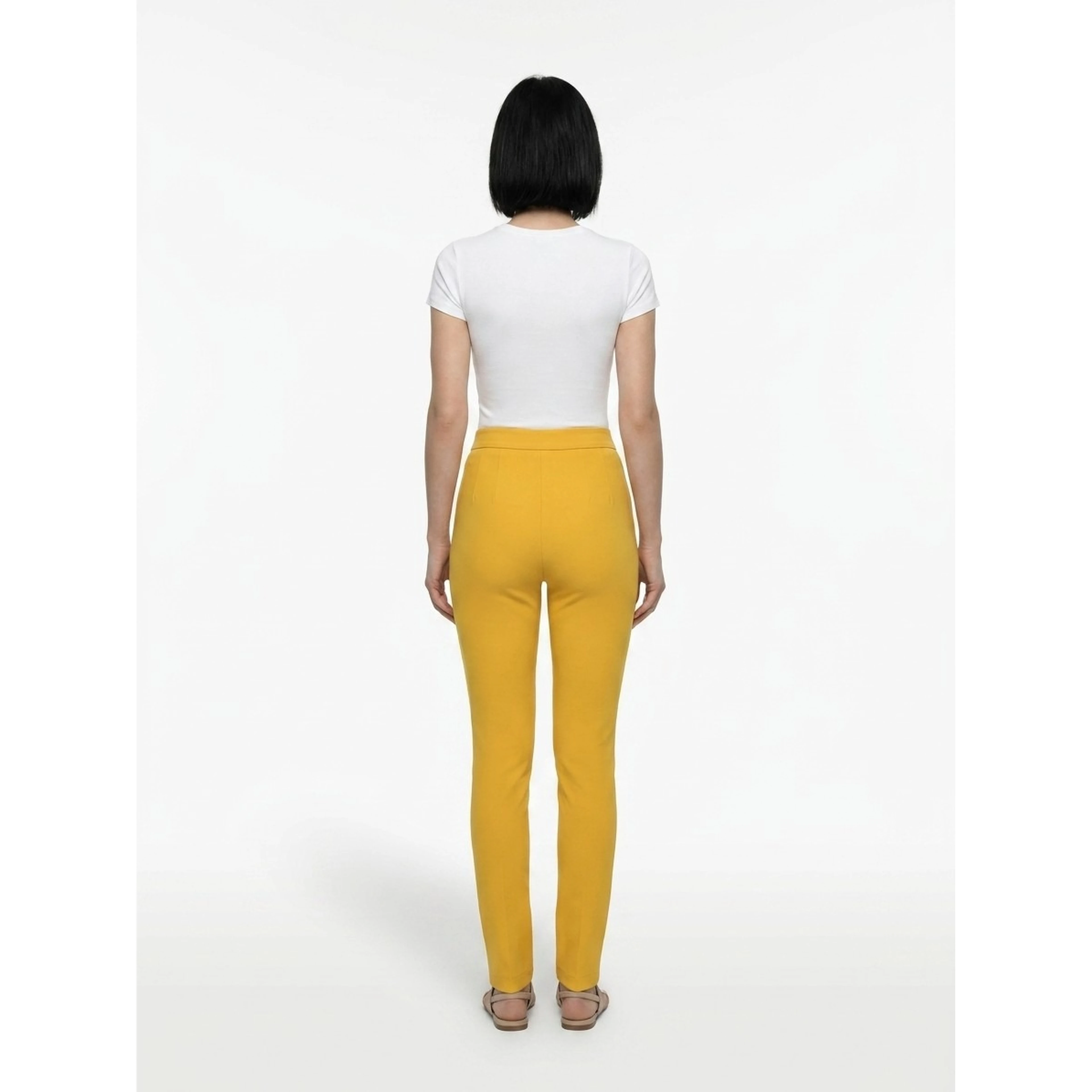 Yellow Polyester Skinny Pants