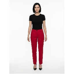 Red Elastane Casual Pants