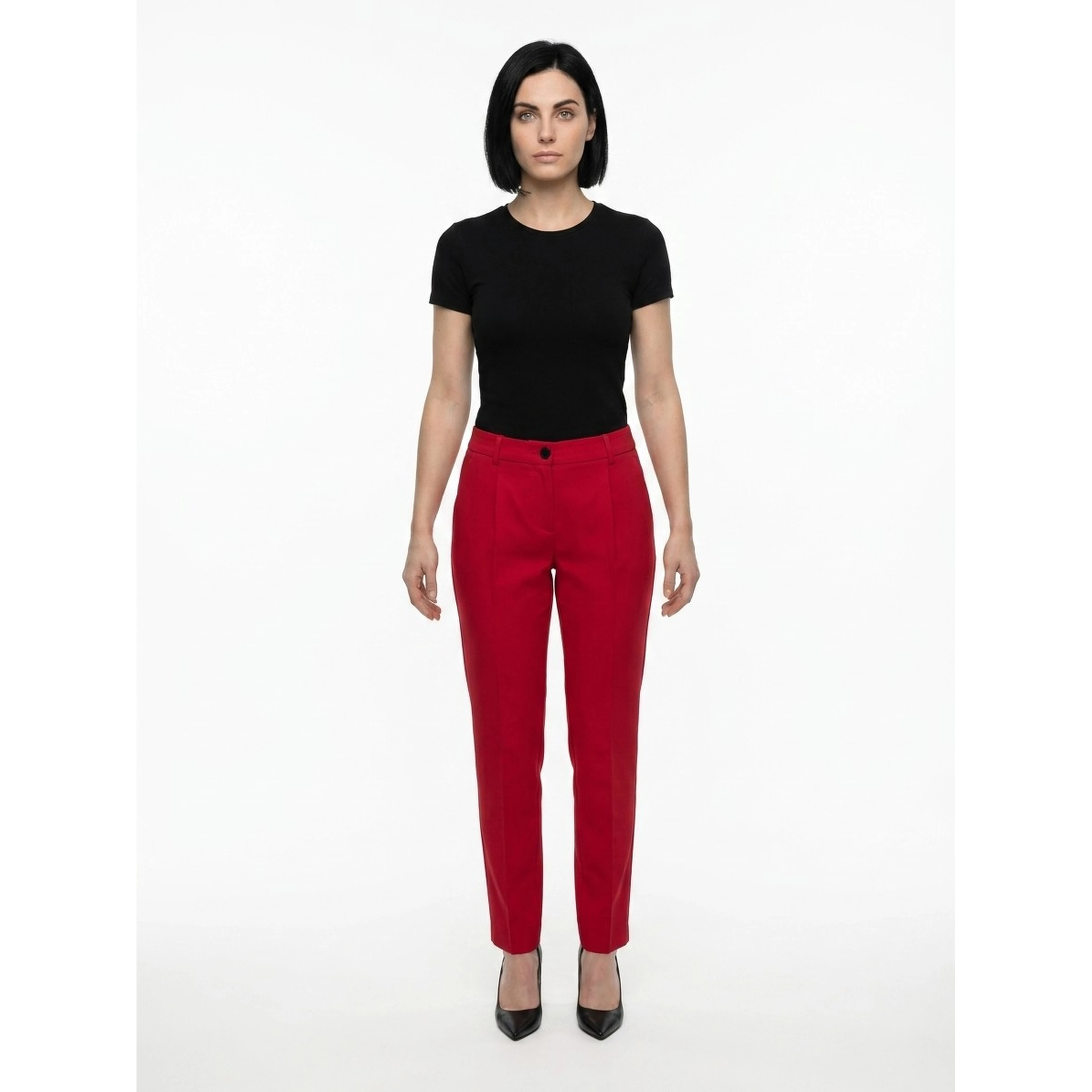 Red Elastane Casual Pants