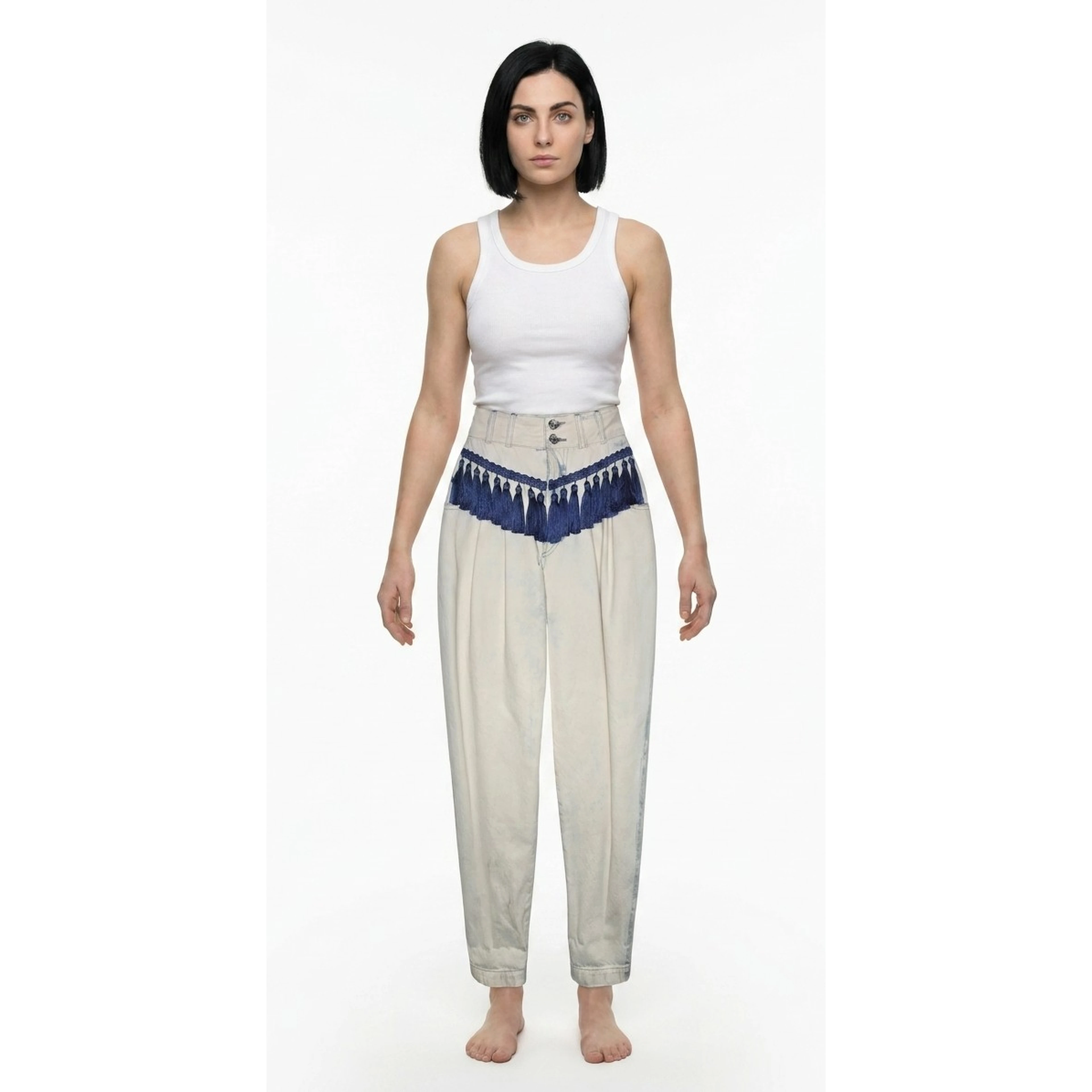 Navy Blue Cotton Casual Pants