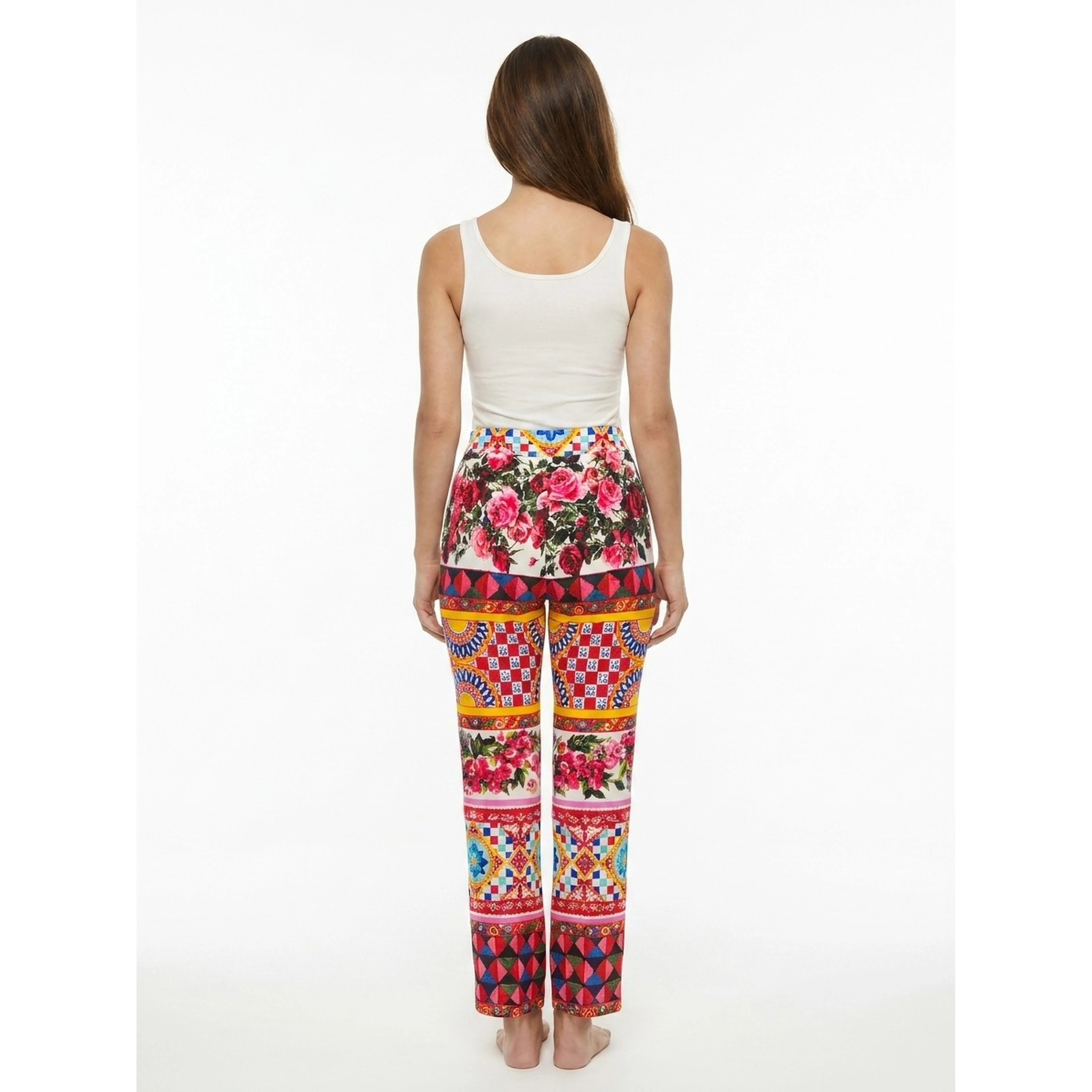 Multicolor Cotton Casual Pants