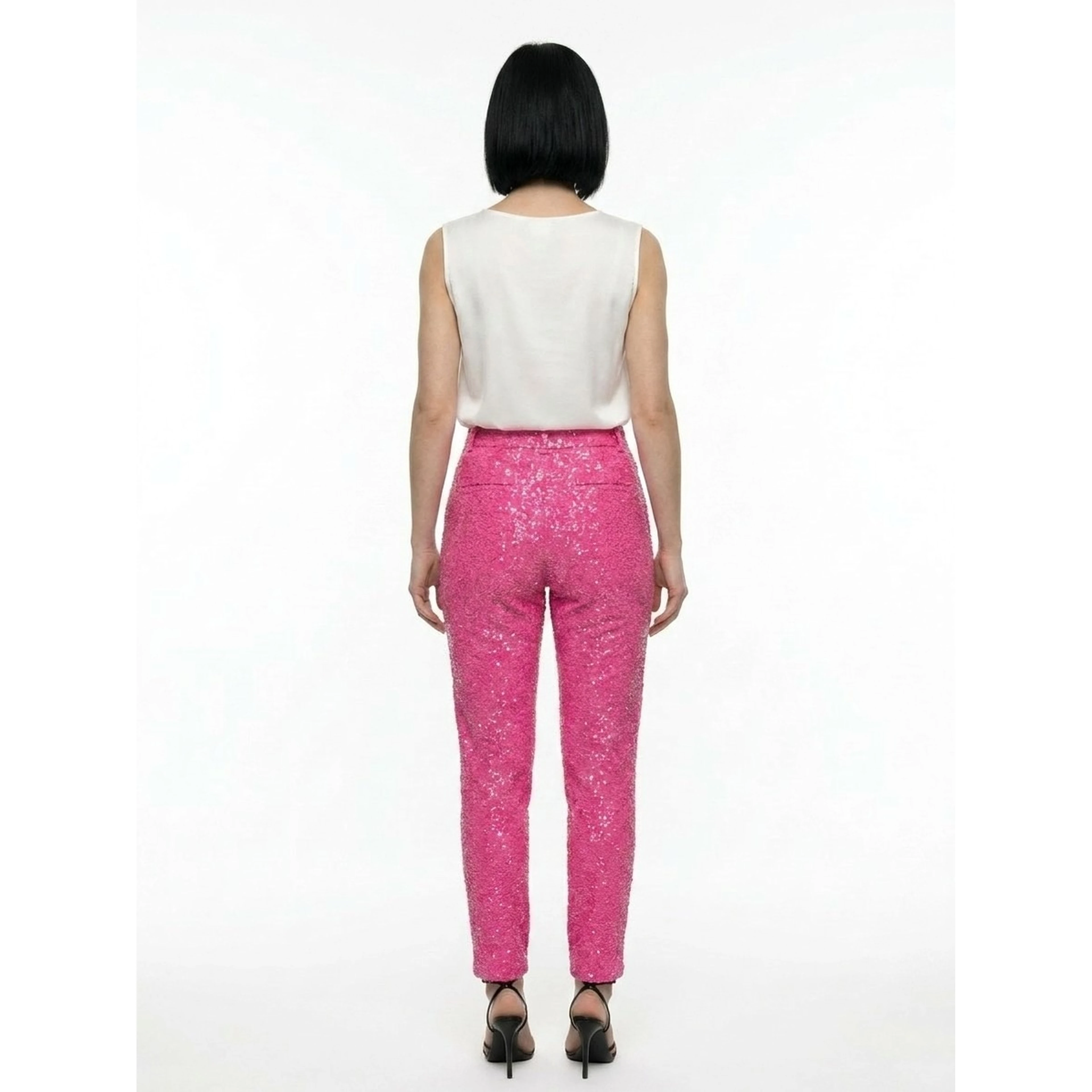 Pink Elastane Casual Pants