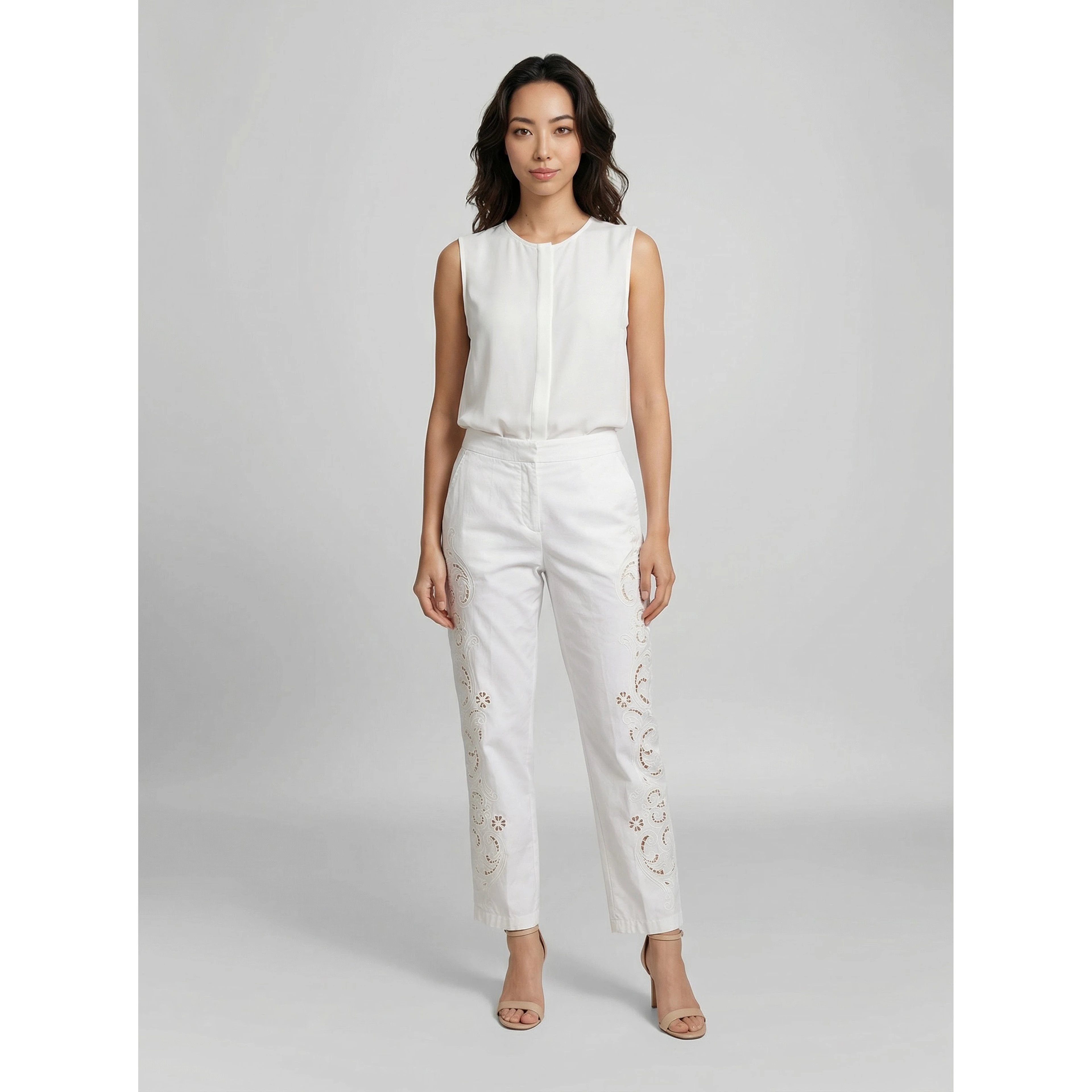 White Cotton Casual Pants