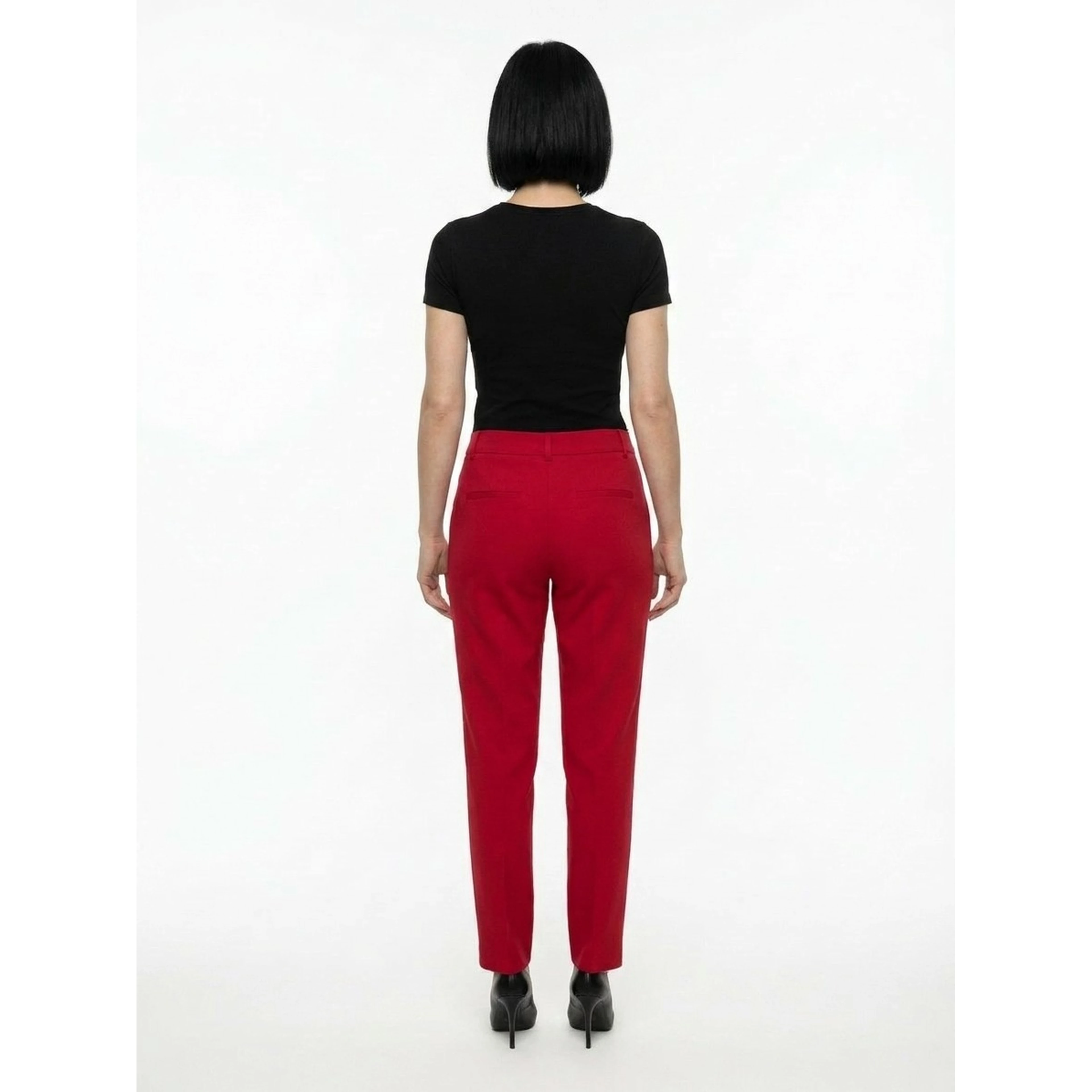 Red Elastane Casual Pants