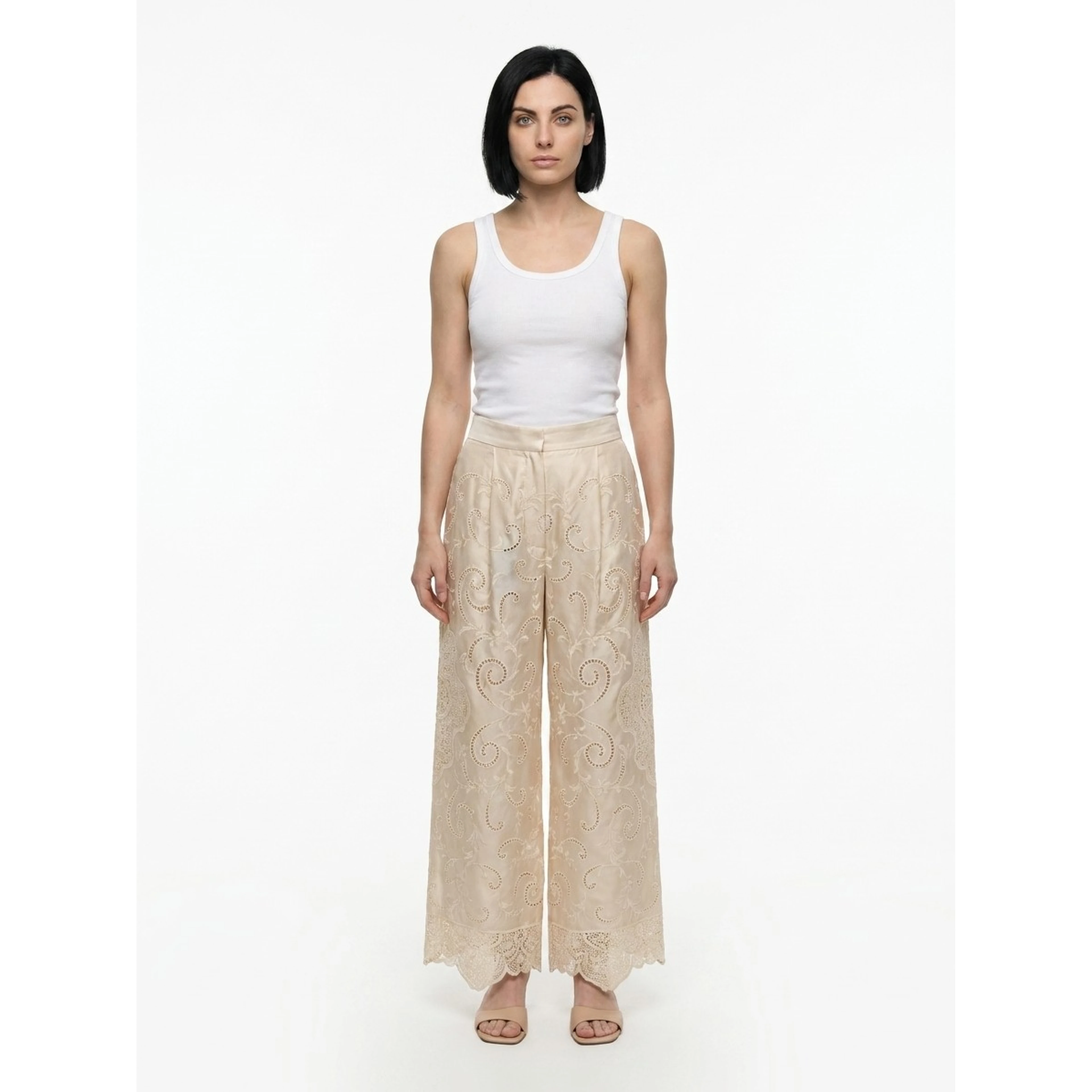 White Cotton Casual Pants