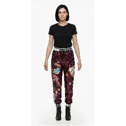 Pink Polyester Casual Pants