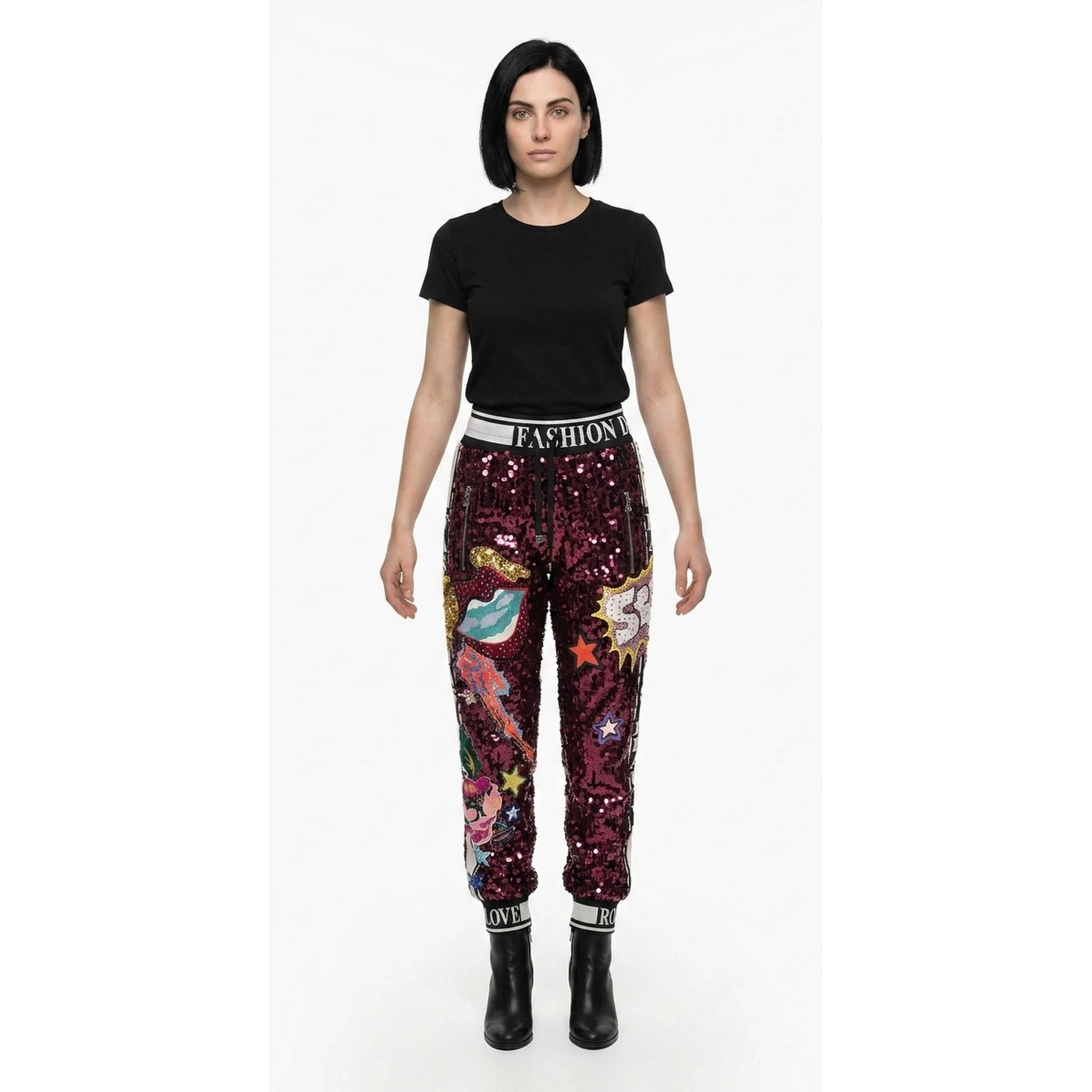 Pink Polyester Casual Pants