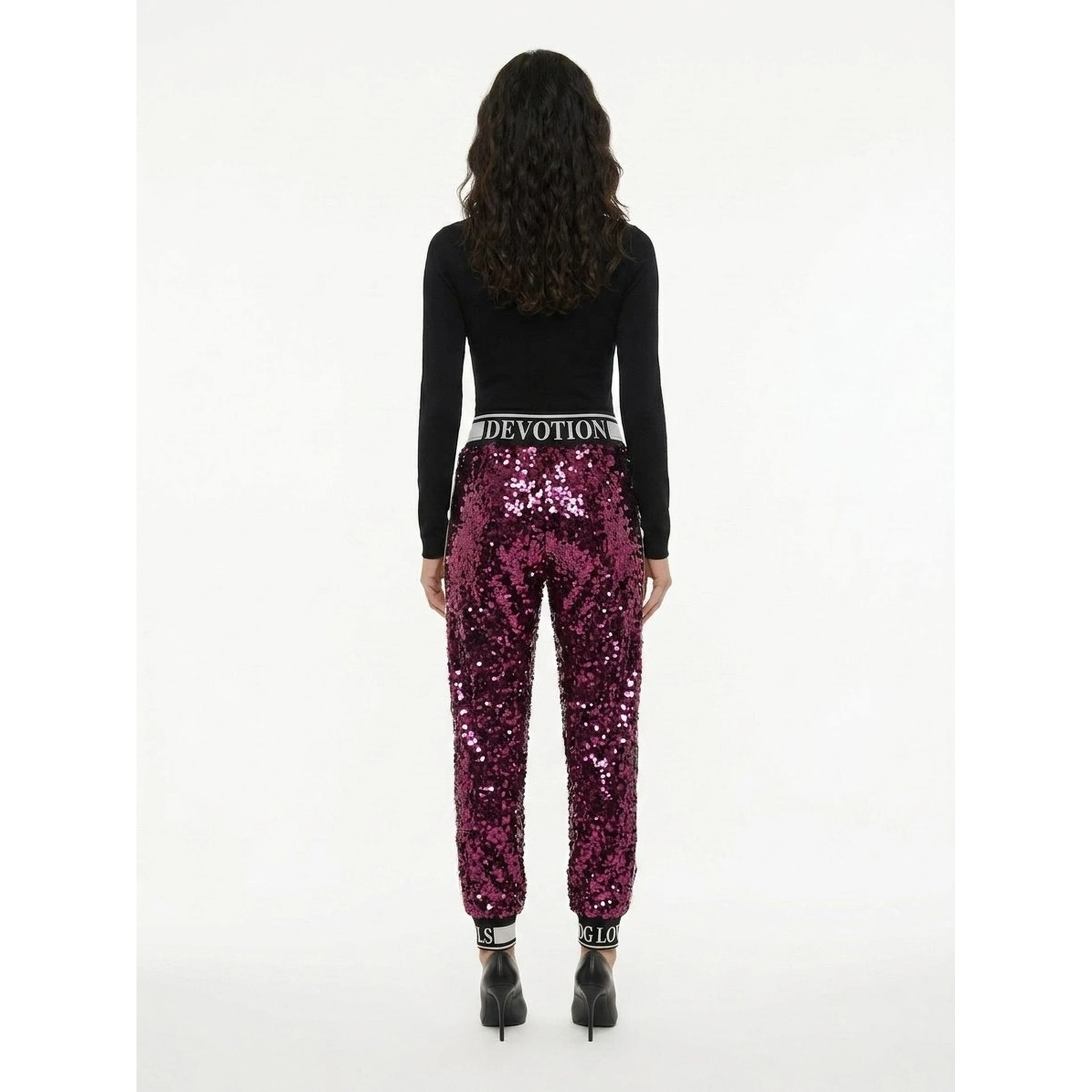 Pink Polyester Casual Pants