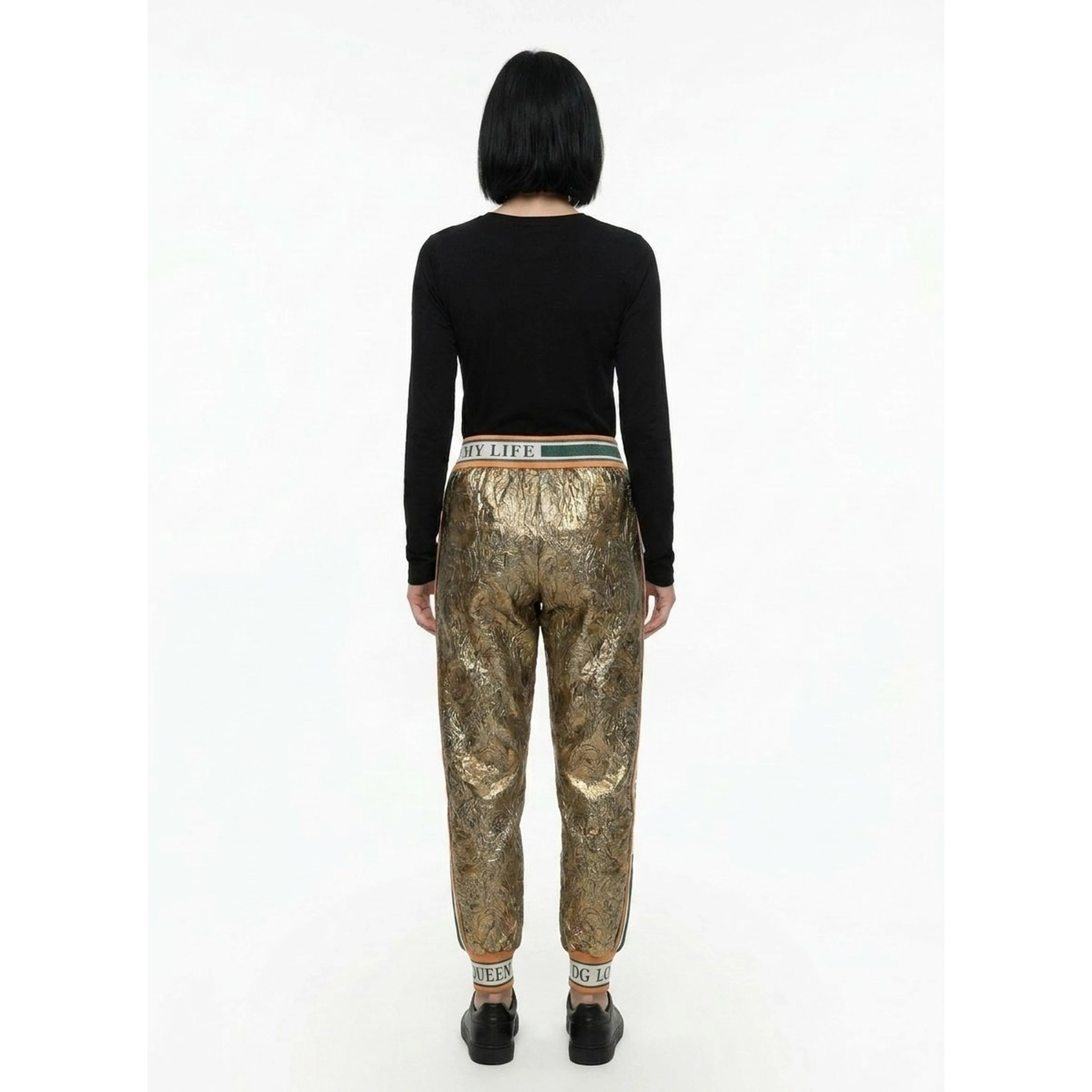Gold Metallic Fibre Casual Pants