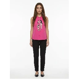 Pink Elastane Sleeveles T-Shirt