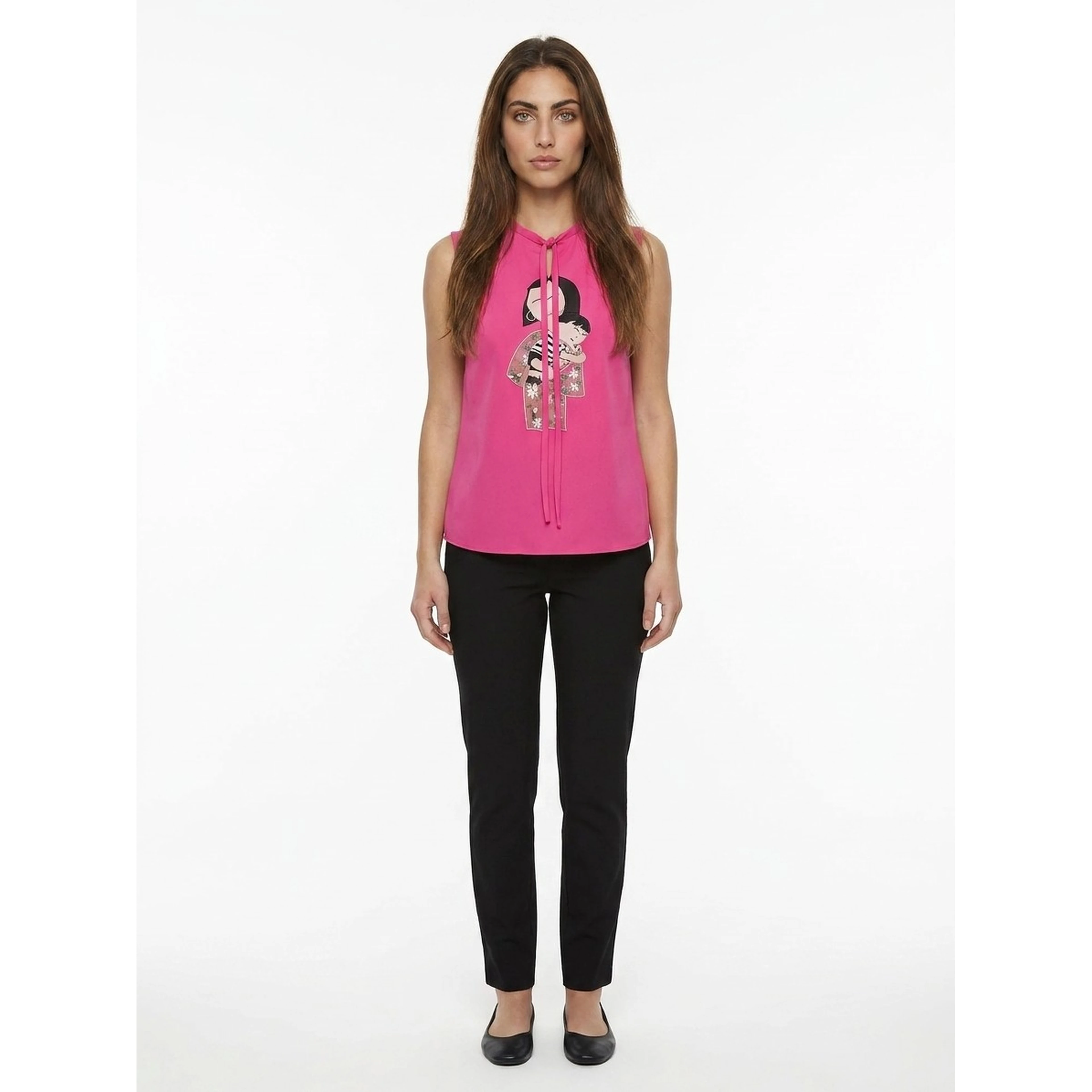 Pink Elastane Sleeveles T-Shirt