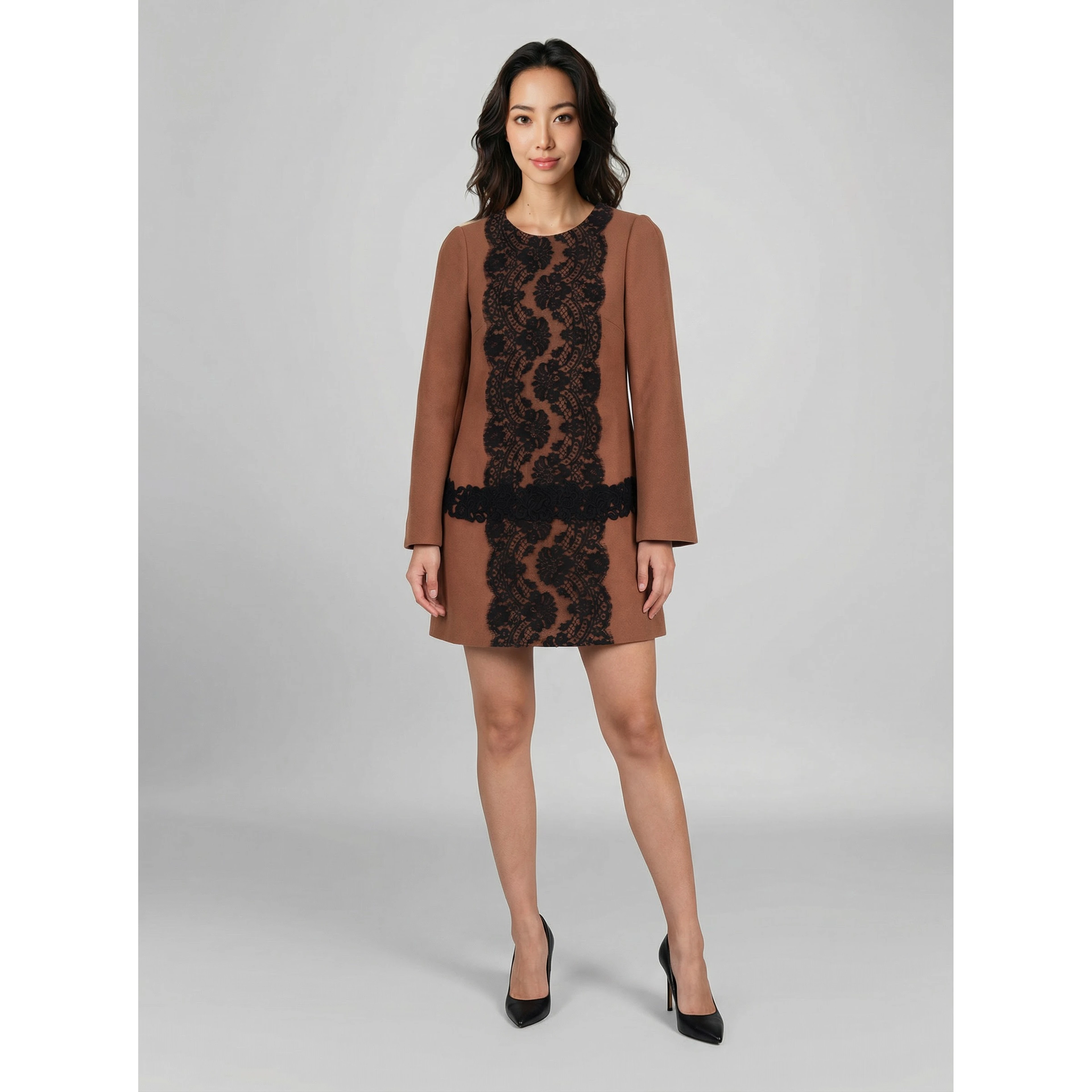 Brown Elastane Casual Dress