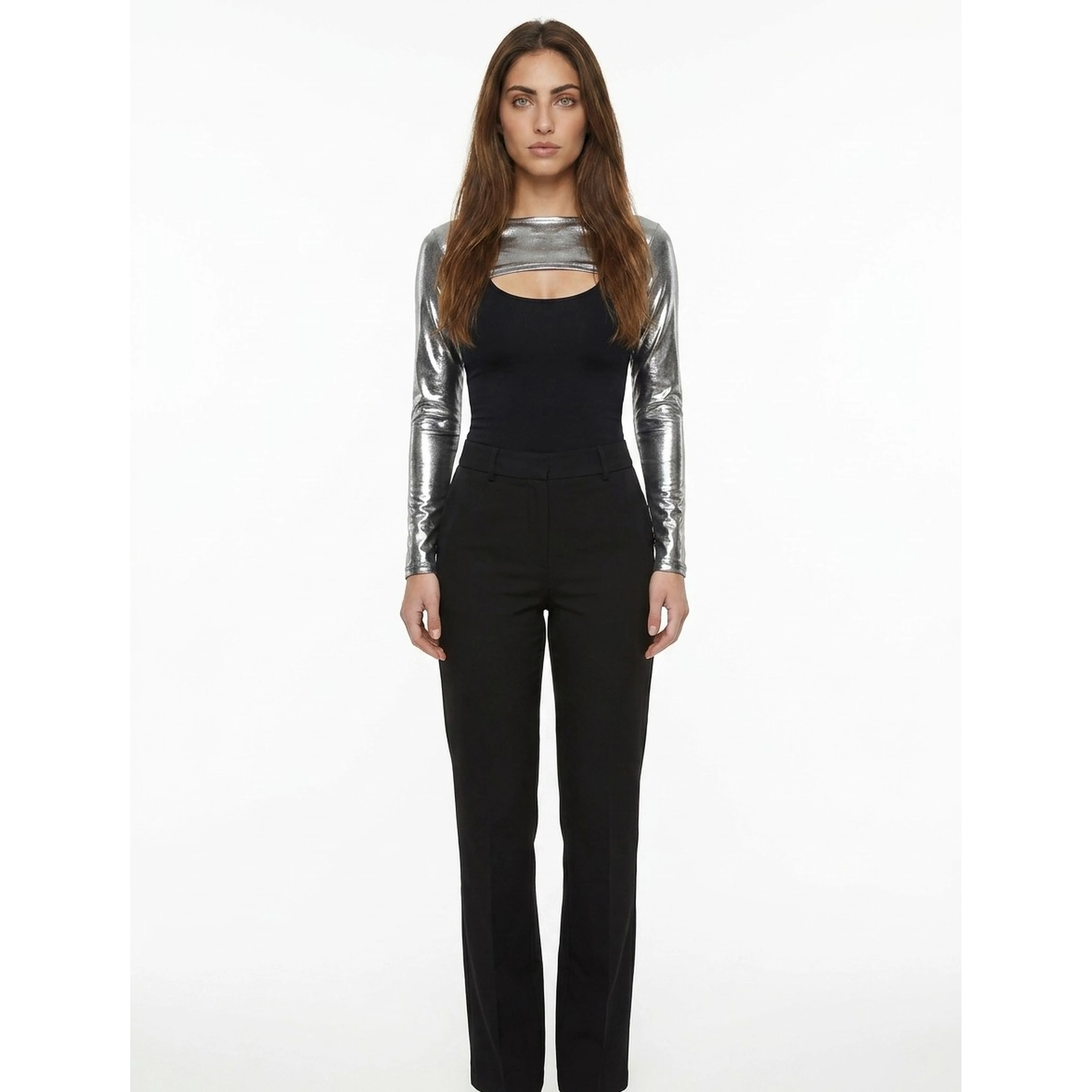 Silver Elastane Casual Pants