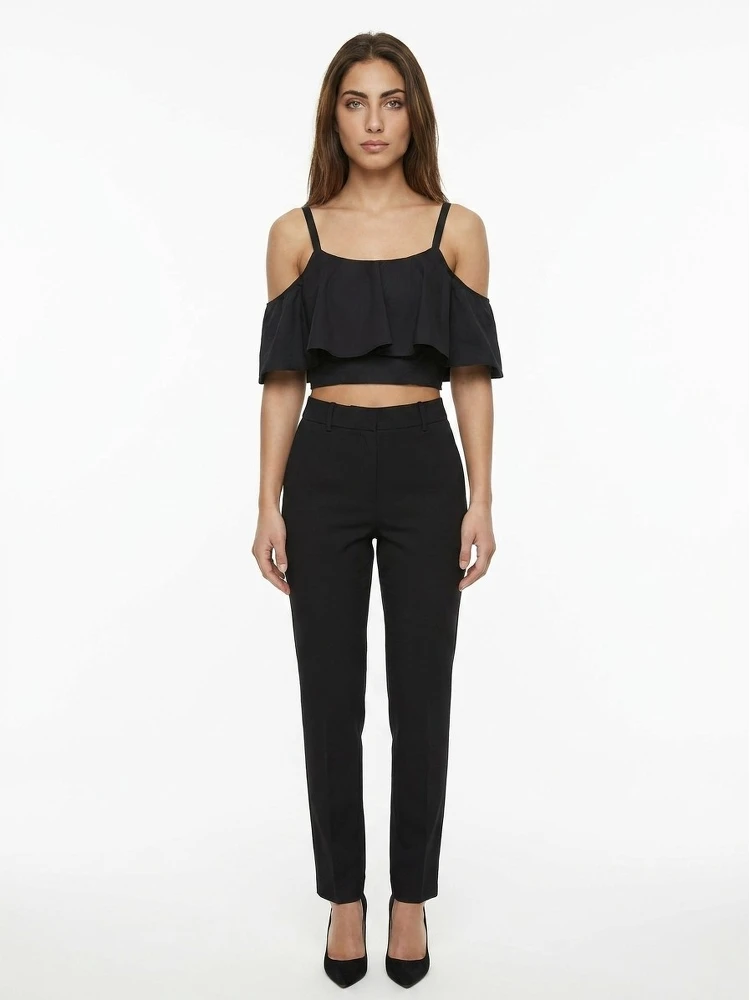 Black Cotton Sleeveles T-Shirt