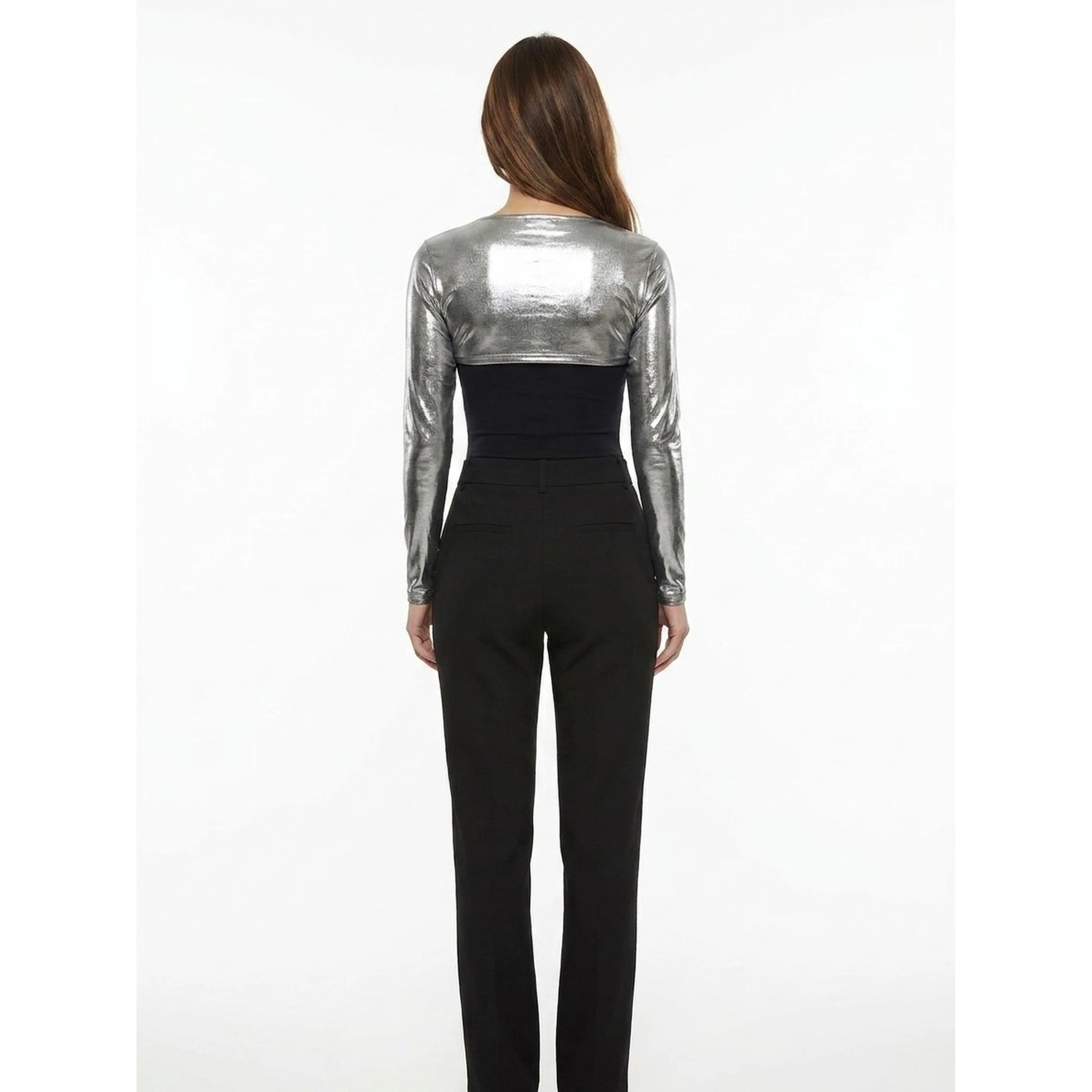 Silver Elastane Casual Pants