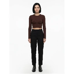 Brown Elastane Long Sleeve T-Shirt