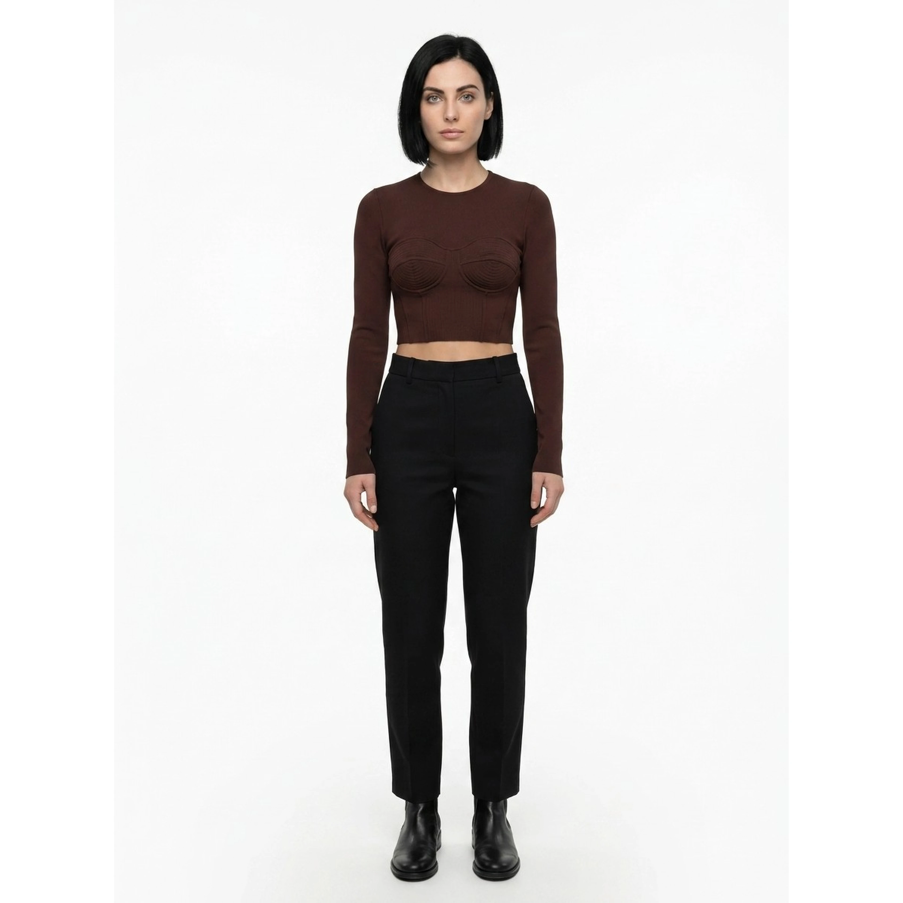 Brown Elastane Long Sleeve T-Shirt