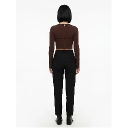 Brown Elastane Long Sleeve T-Shirt