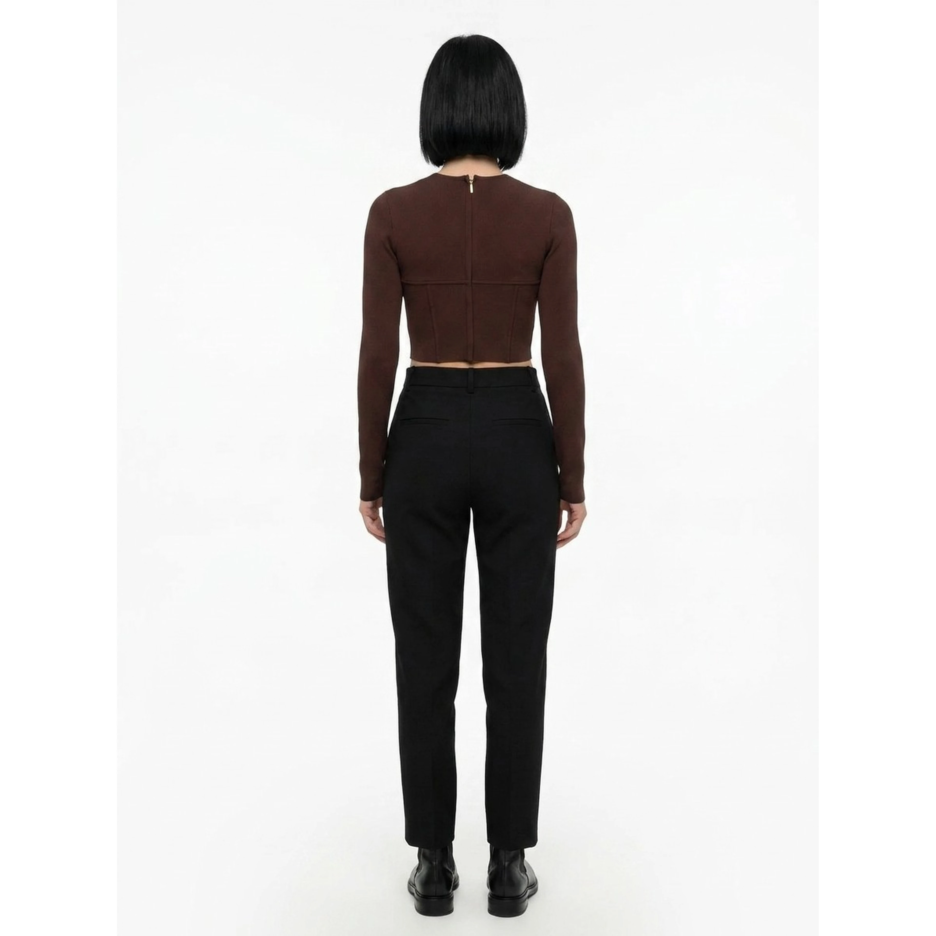 Brown Elastane Long Sleeve T-Shirt