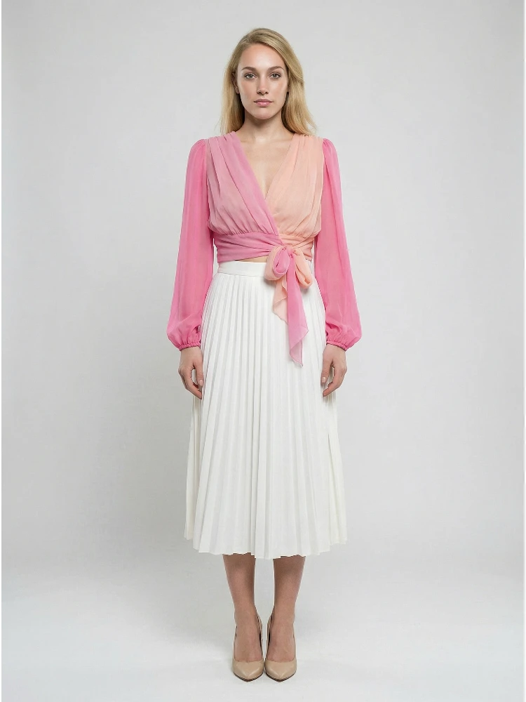 Pink Silk Midi Skirt