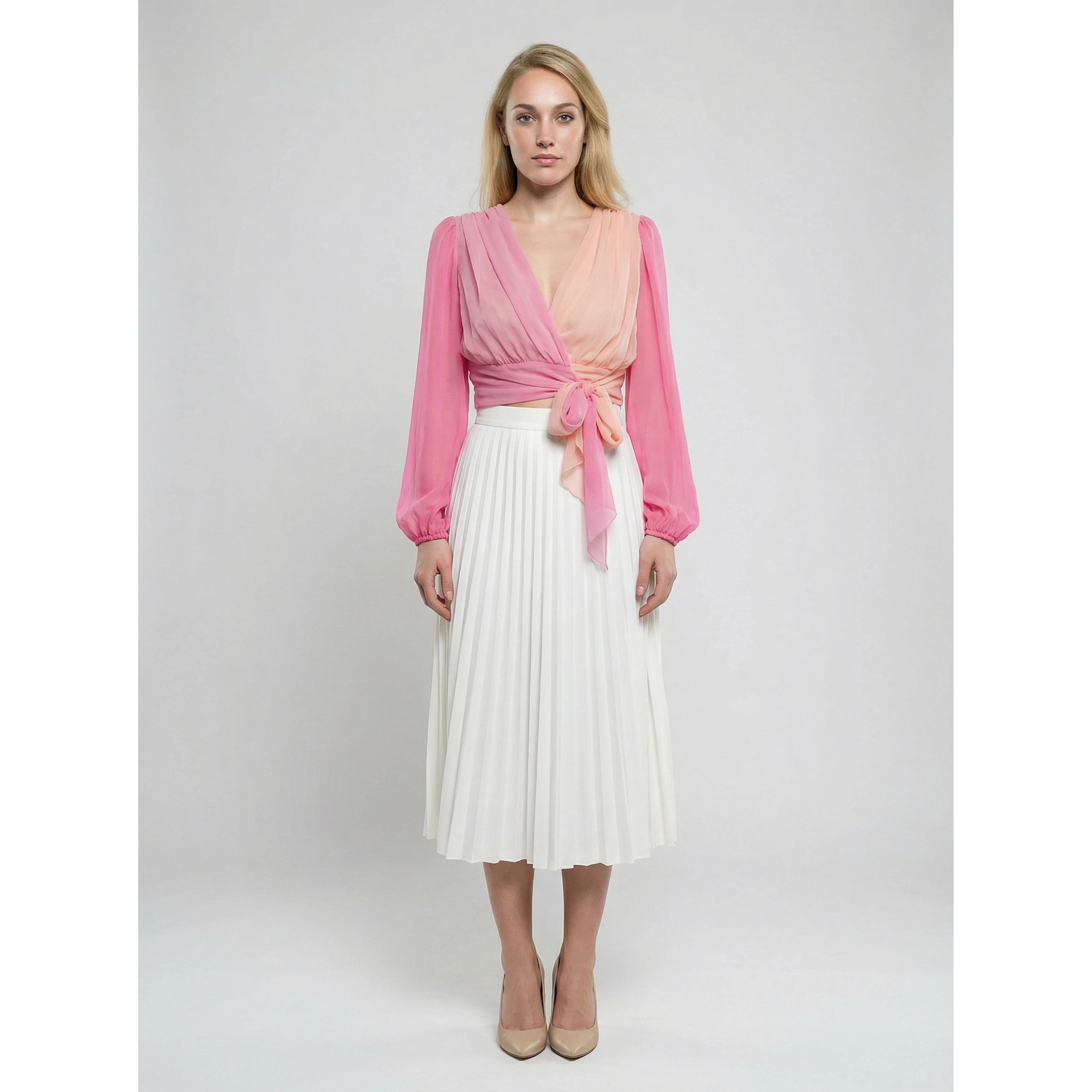 Pink Silk Midi Skirt