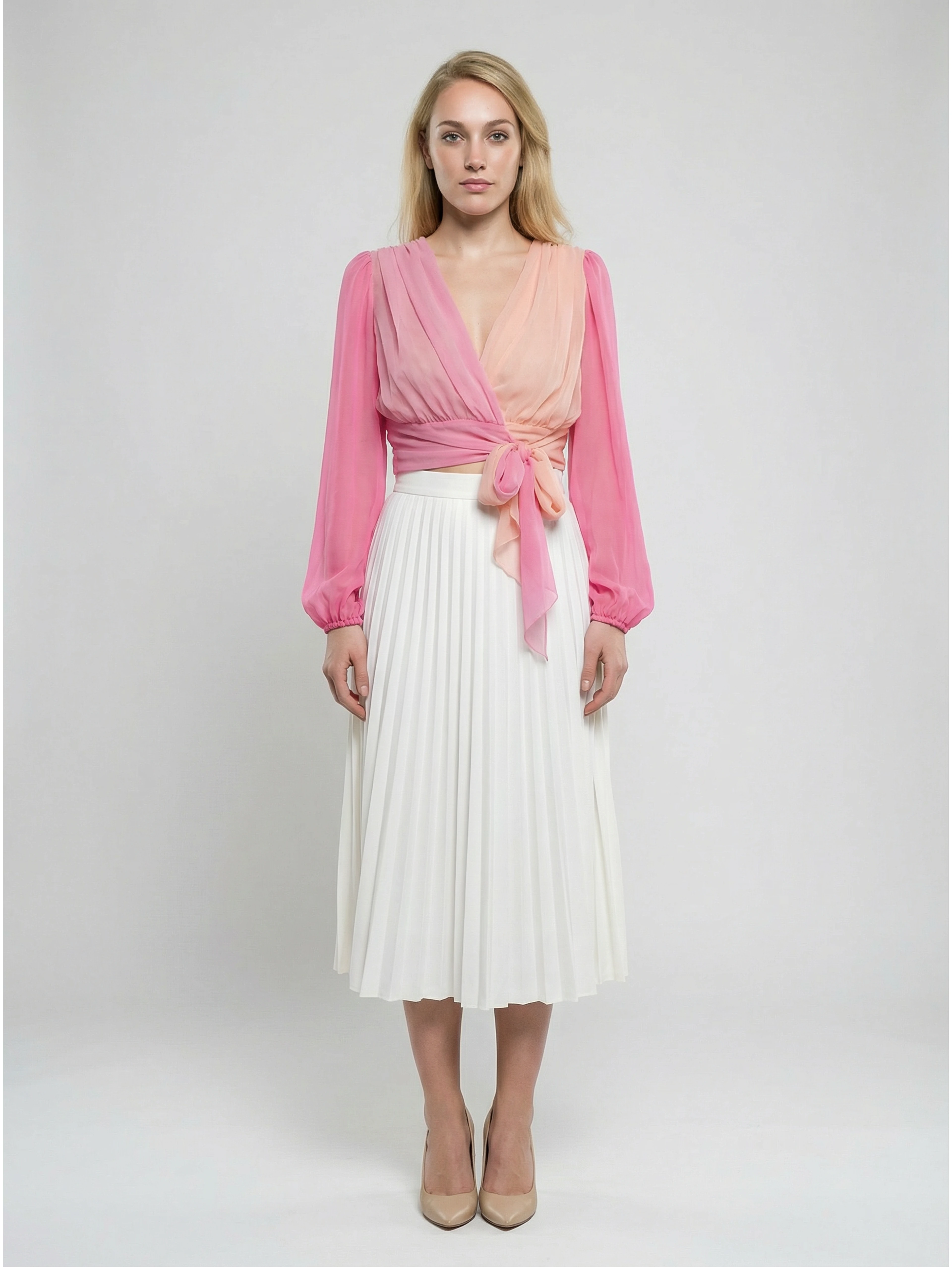 Pink Silk Midi Skirt