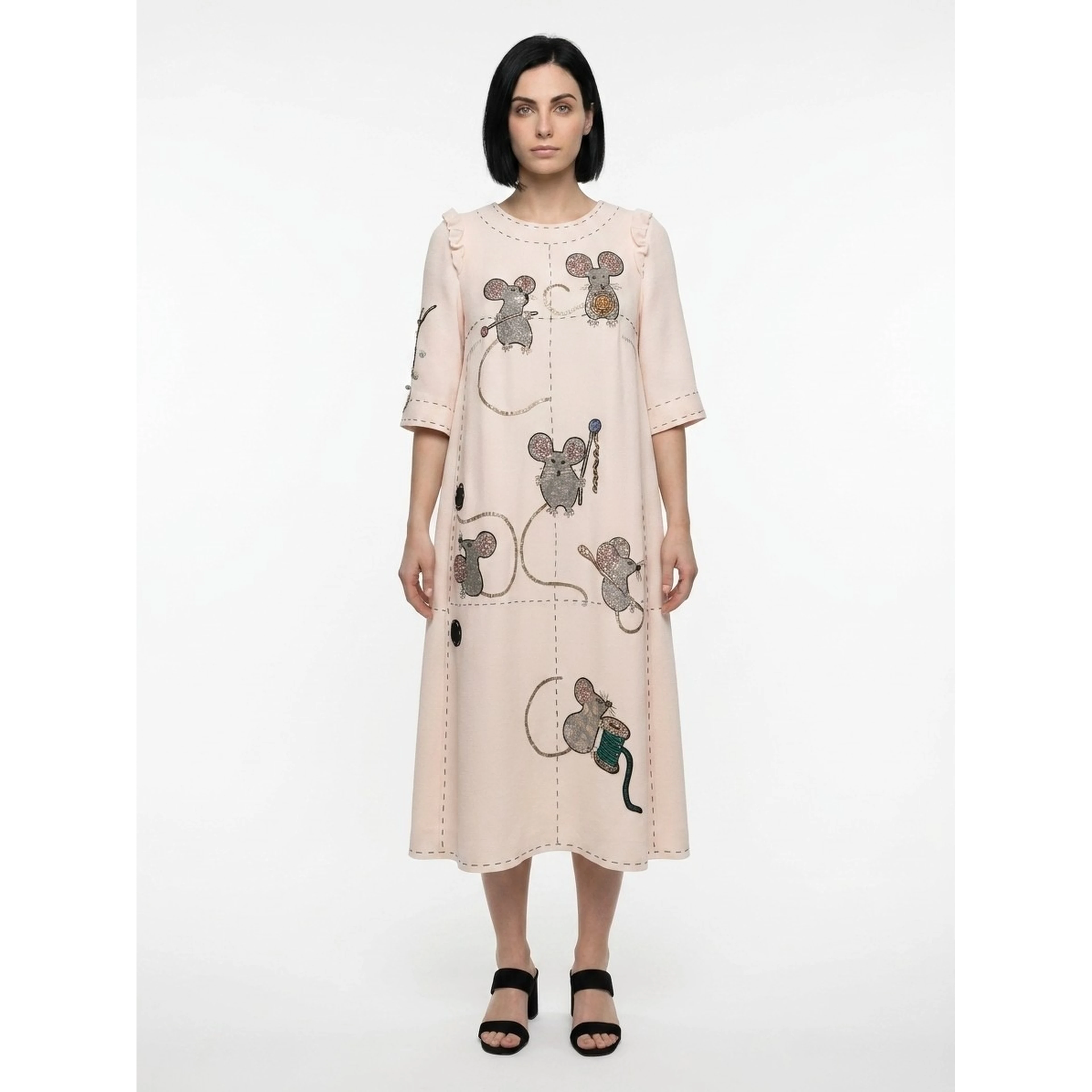 Cream Polyester Casual Dress