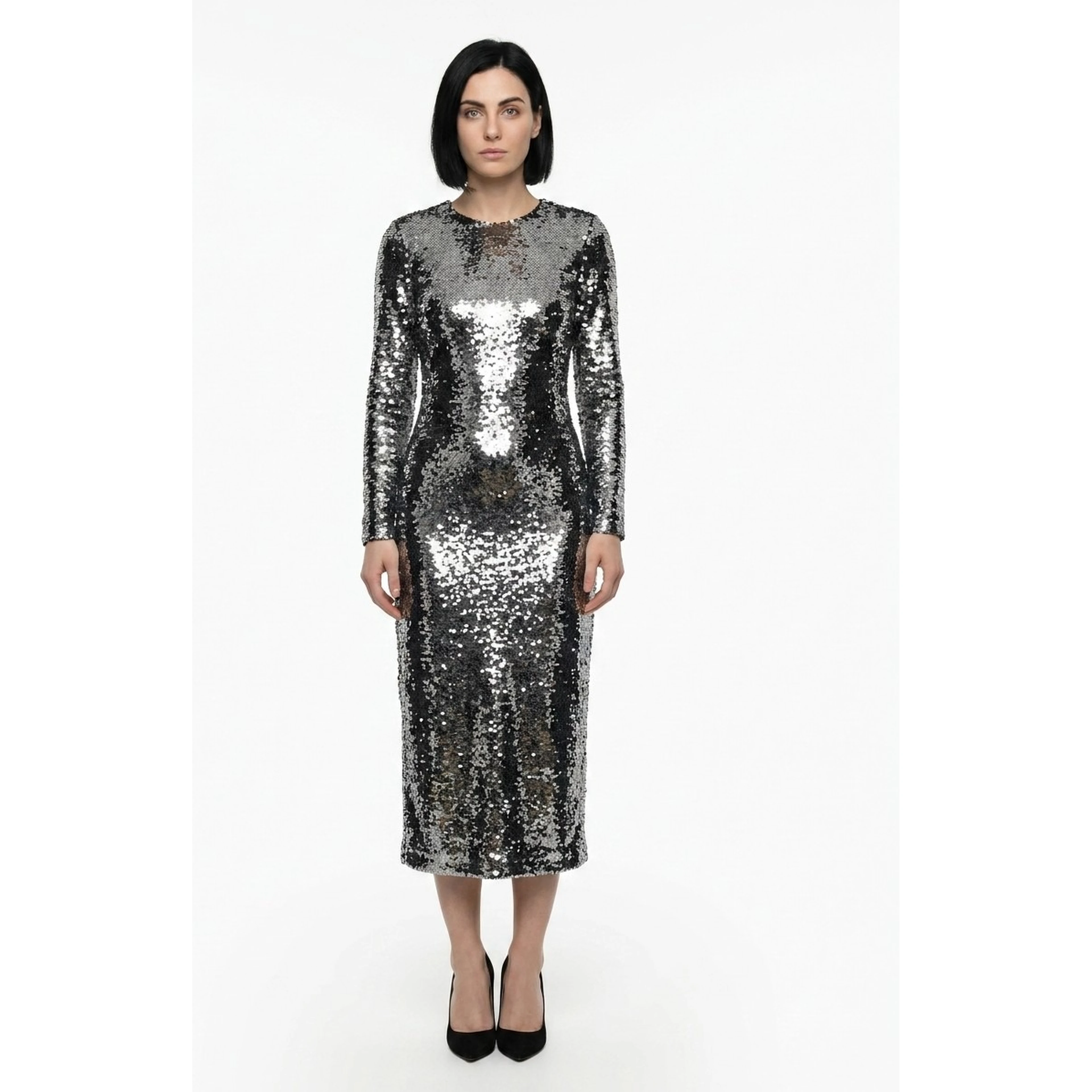 Silver Polyester Cocktail Dress