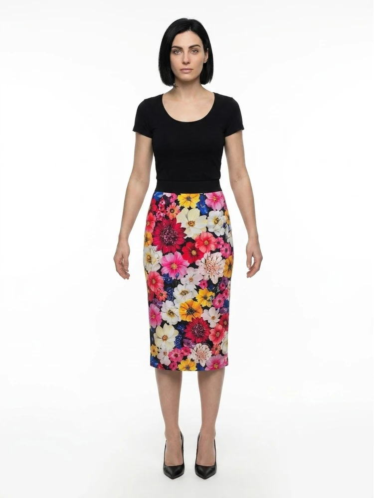Multicolor Elastane Midi Skirt