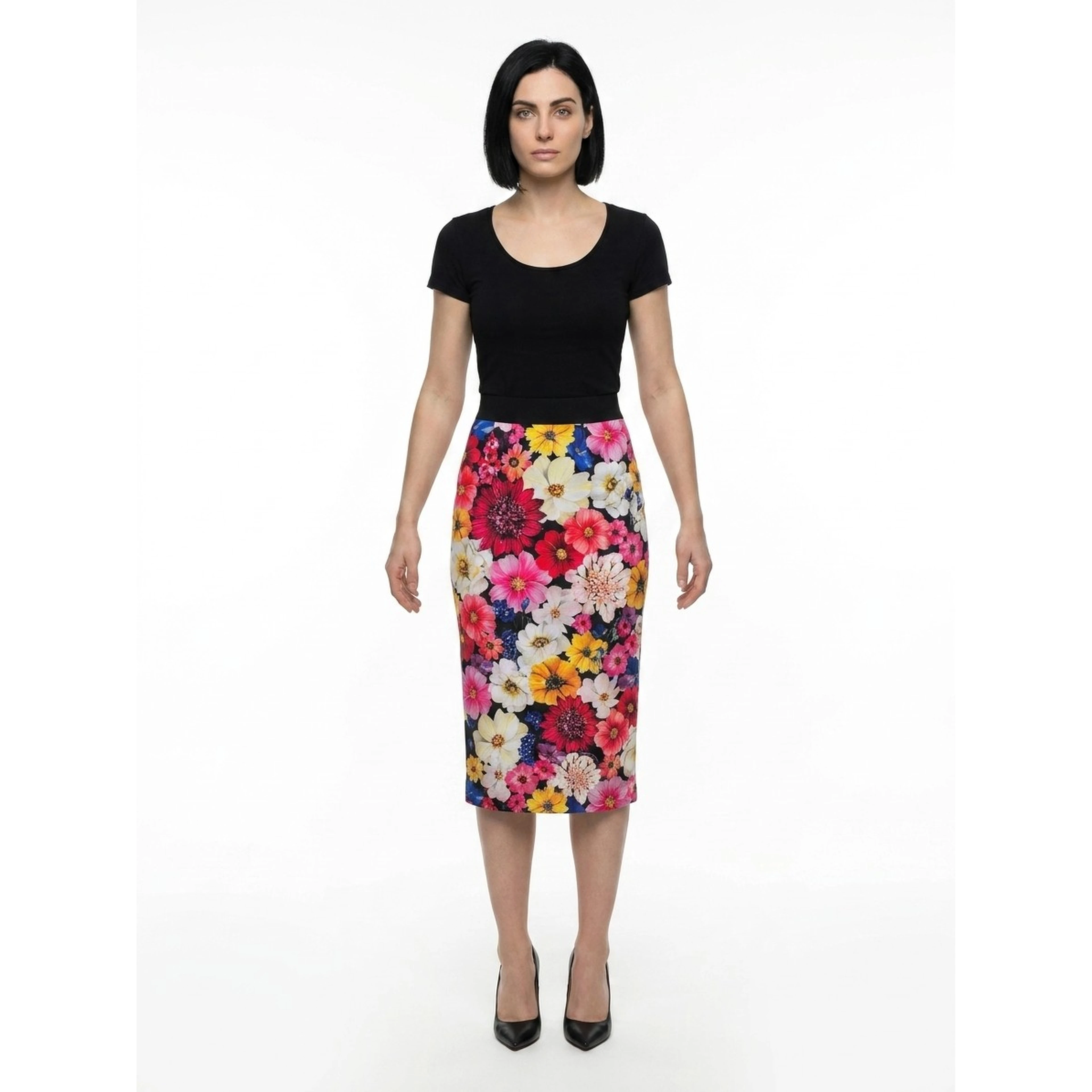 Multicolor Elastane Midi Skirt