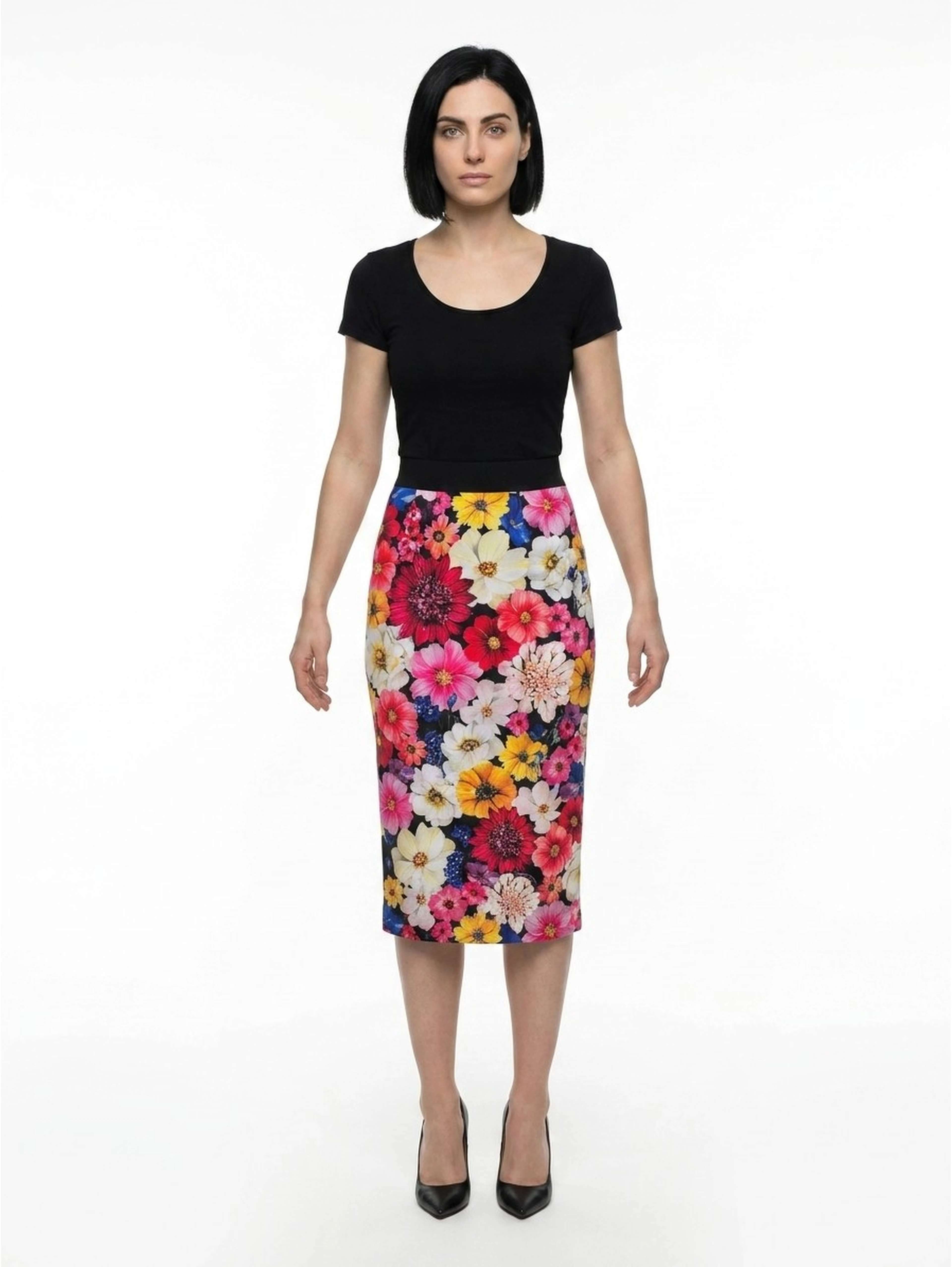 Multicolor Elastane Midi Skirt