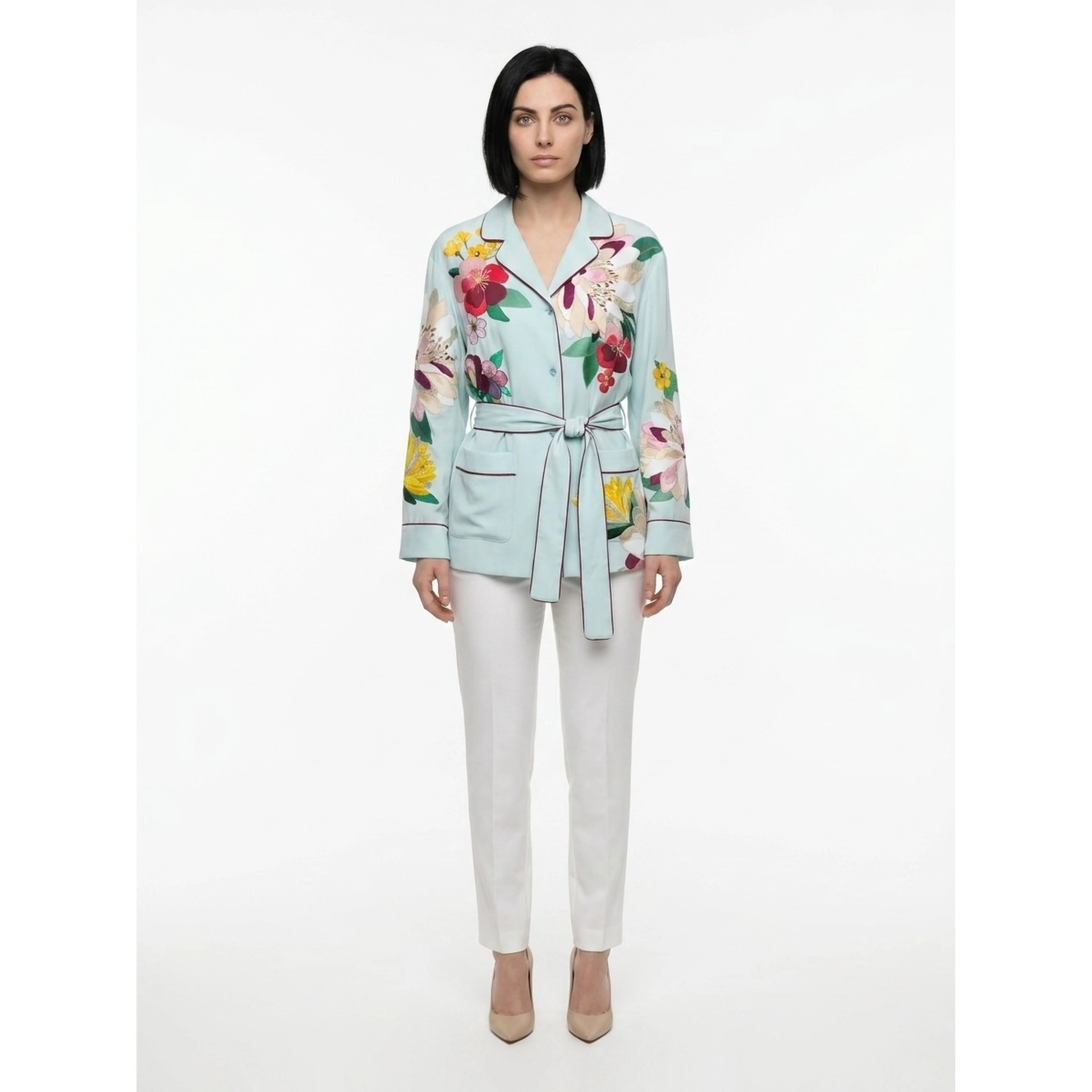 Blue Elastane Pattern Shirt
